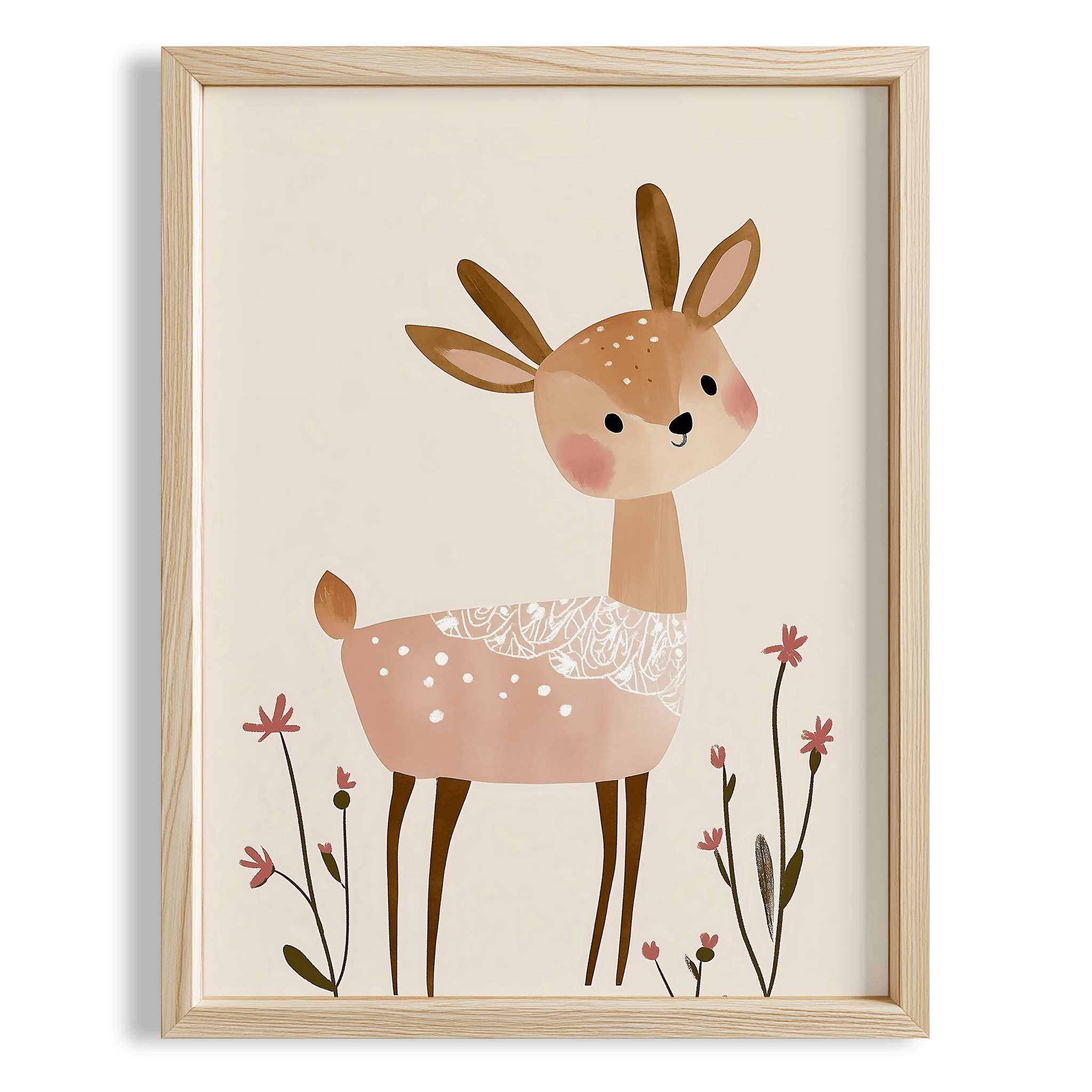 Sevimli Ceylan ve Çiçekler Bohem Kız Çocuk Odası Ahşap Tablo