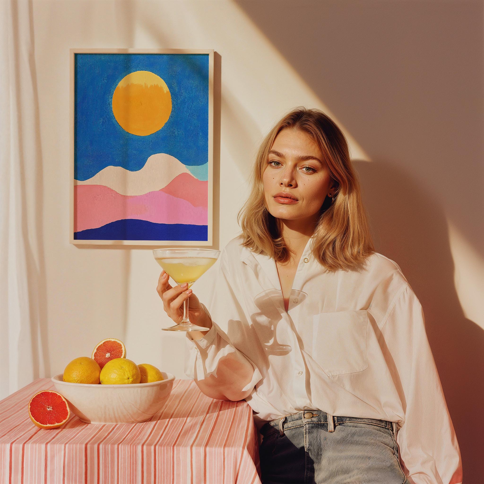 Çöl Güneşi ve Dağ Silueti Minimalist - Duvar Tablosu