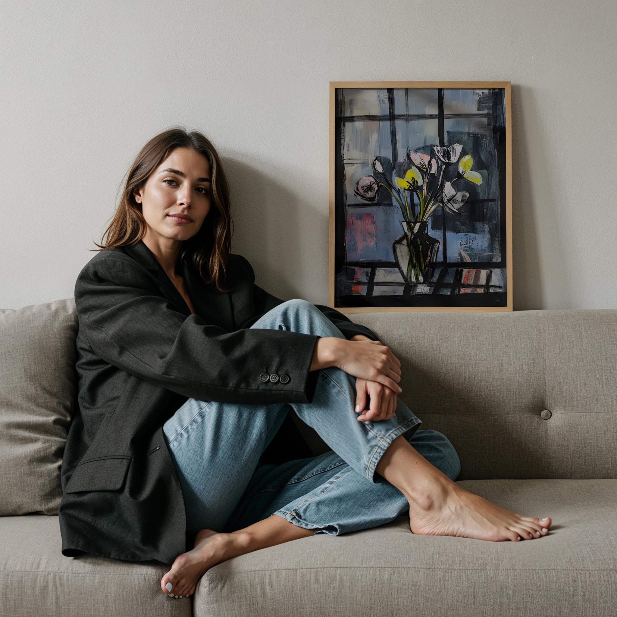 Pencere Önünde Çiçek I - Mavi Saat