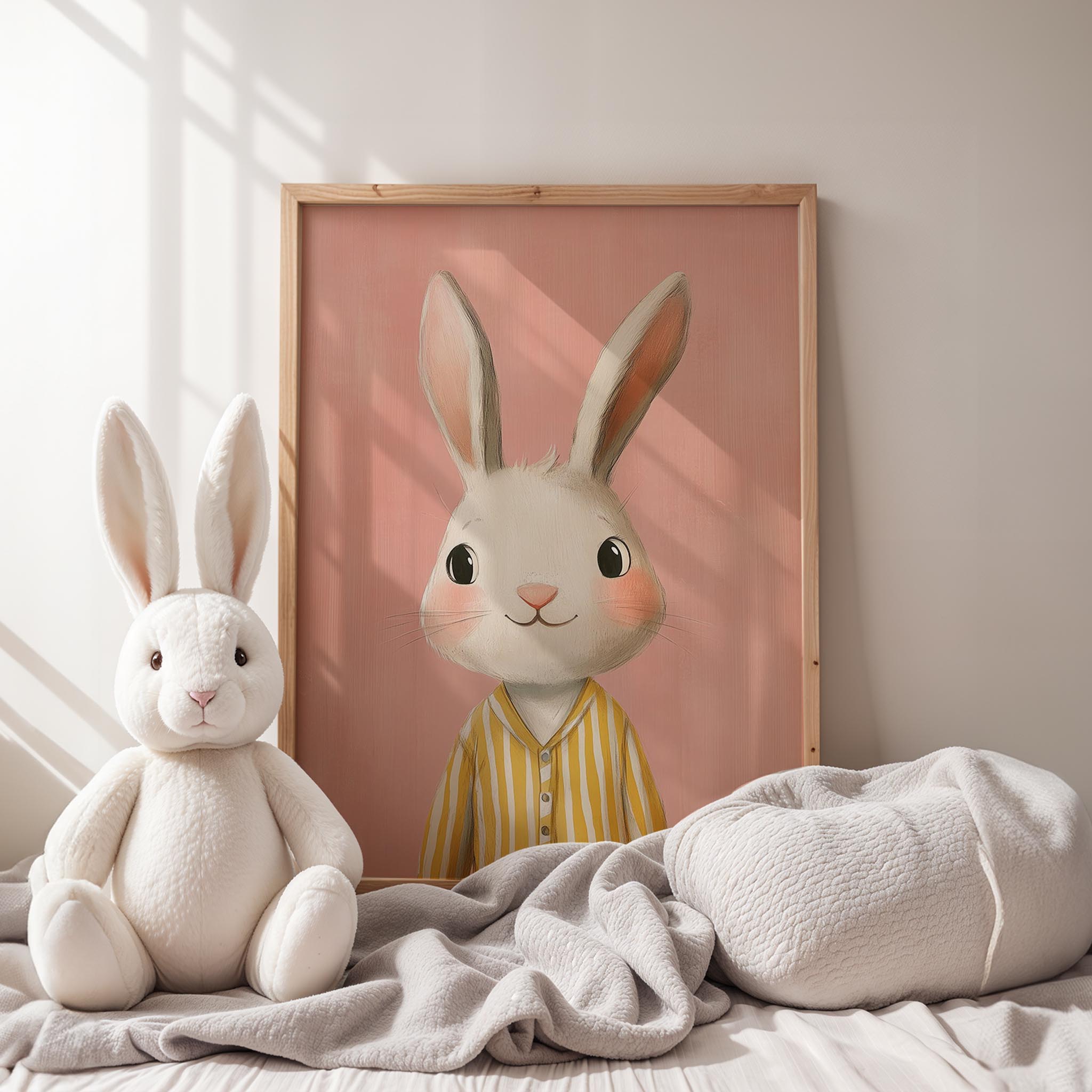 Pijamalı Uyku Tavşan - Pembe Fon