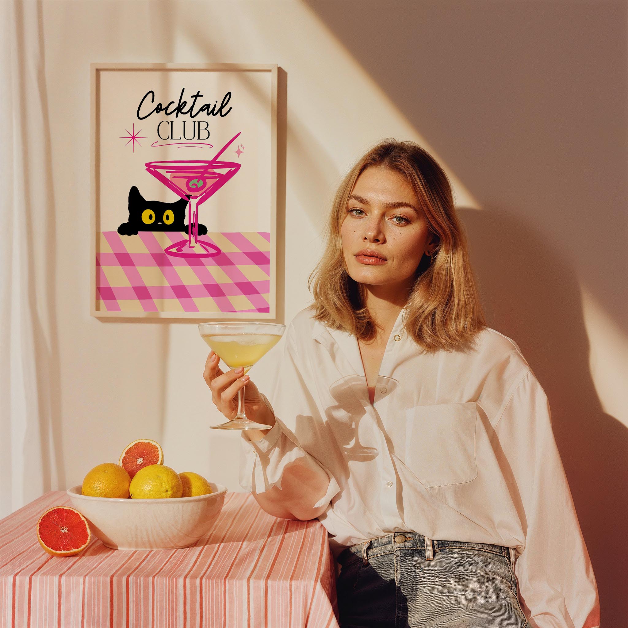 Cocktail Club Kedi Kokteyl Mutfak Duvar Tablosu