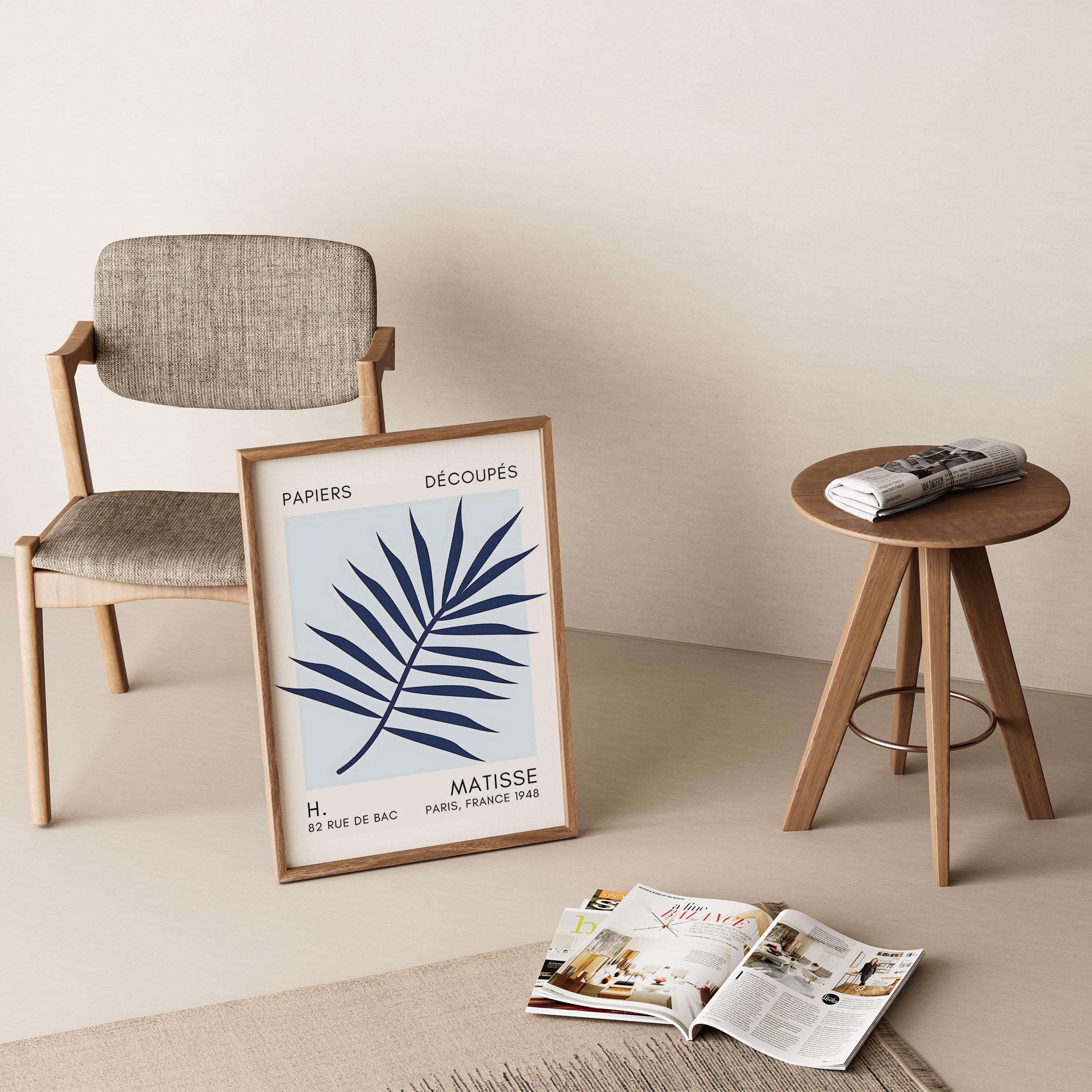 Matisse Kağıt Kesimleri Serisi Mavi Palmiye Yaprağı I Duvar Tablosu