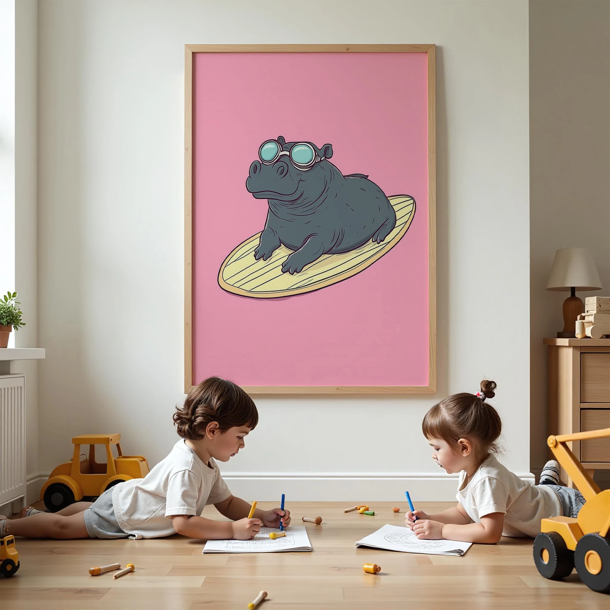 Sörfçü Su Aygırı - Pembe Fon