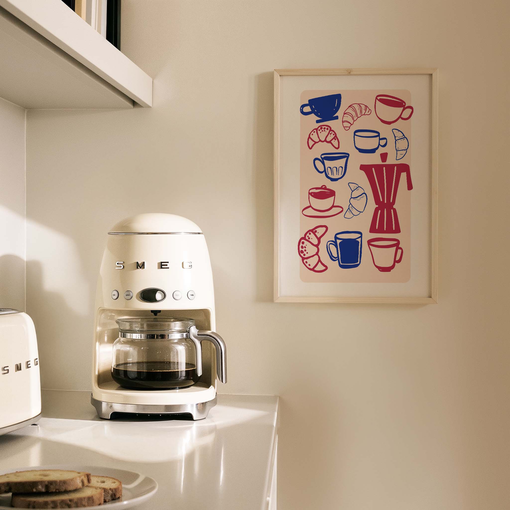 Kahve Fincanları İllüstrasyon Mutfak Duvar Tablosu