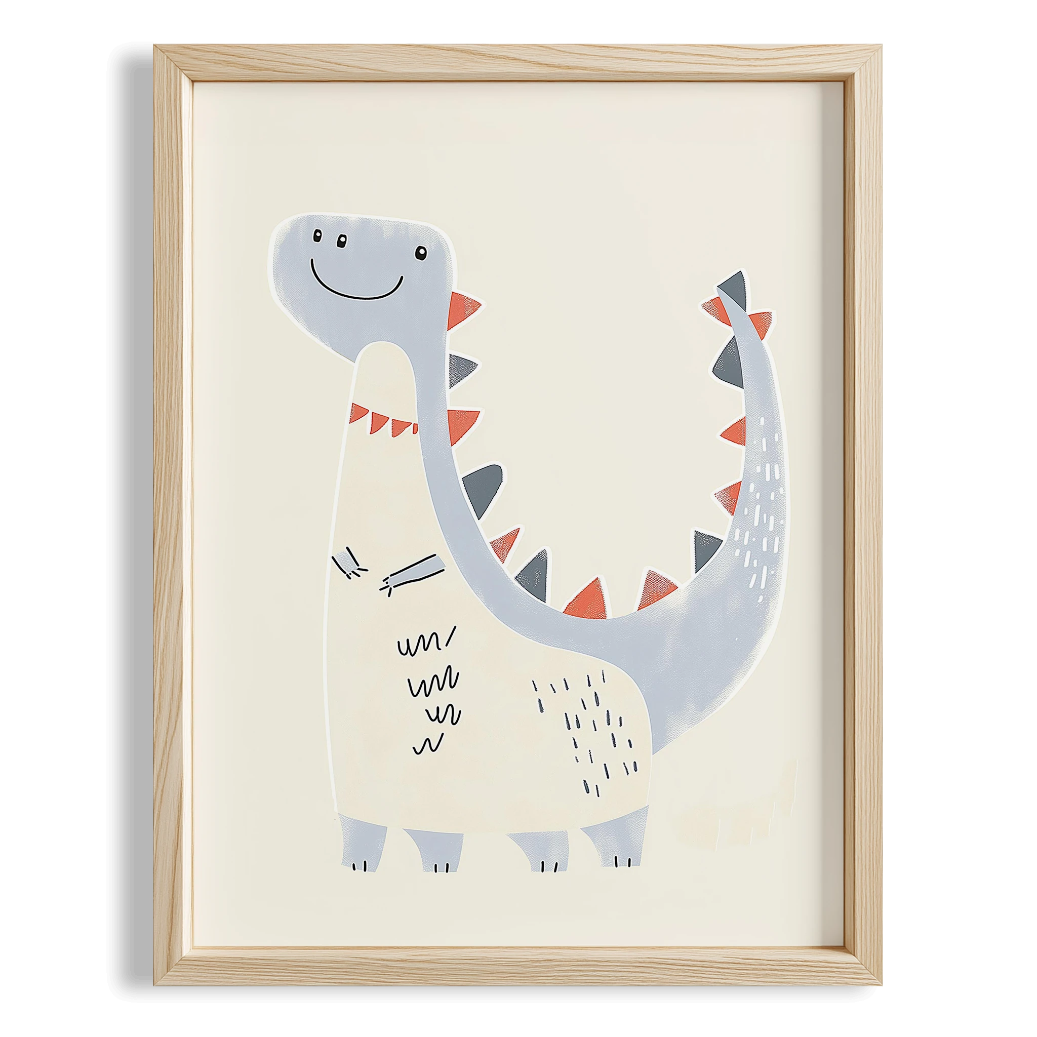 Dinozor Sevgisi - Eklektik Tarzda Minimalist Çocuk Odası Dekorasyonu Ahşap Çerçeveli Duvar Tablosu