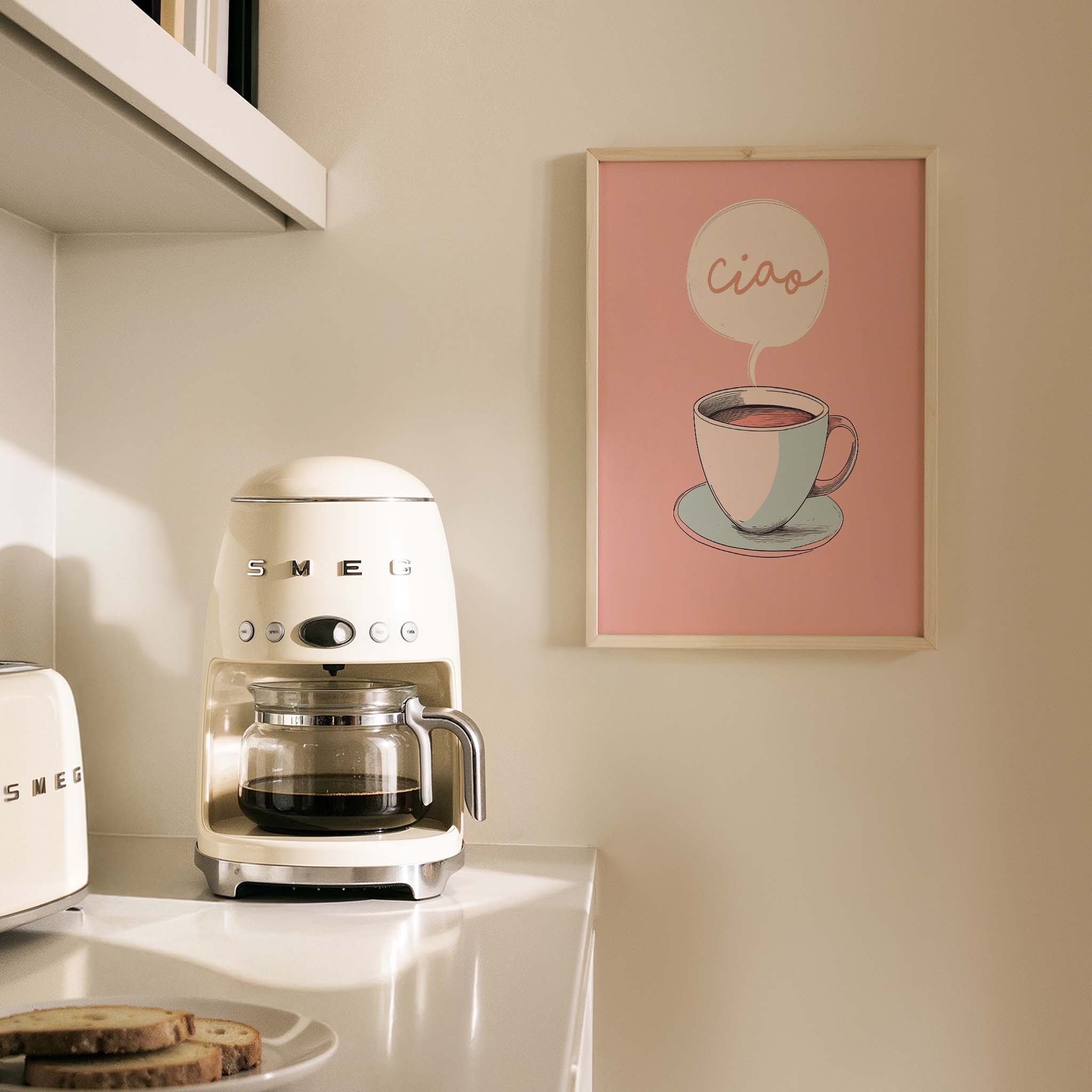 Ciao Kahve Fincanı İllüstrasyon Tipografi Mutfak Duvar Tablosu