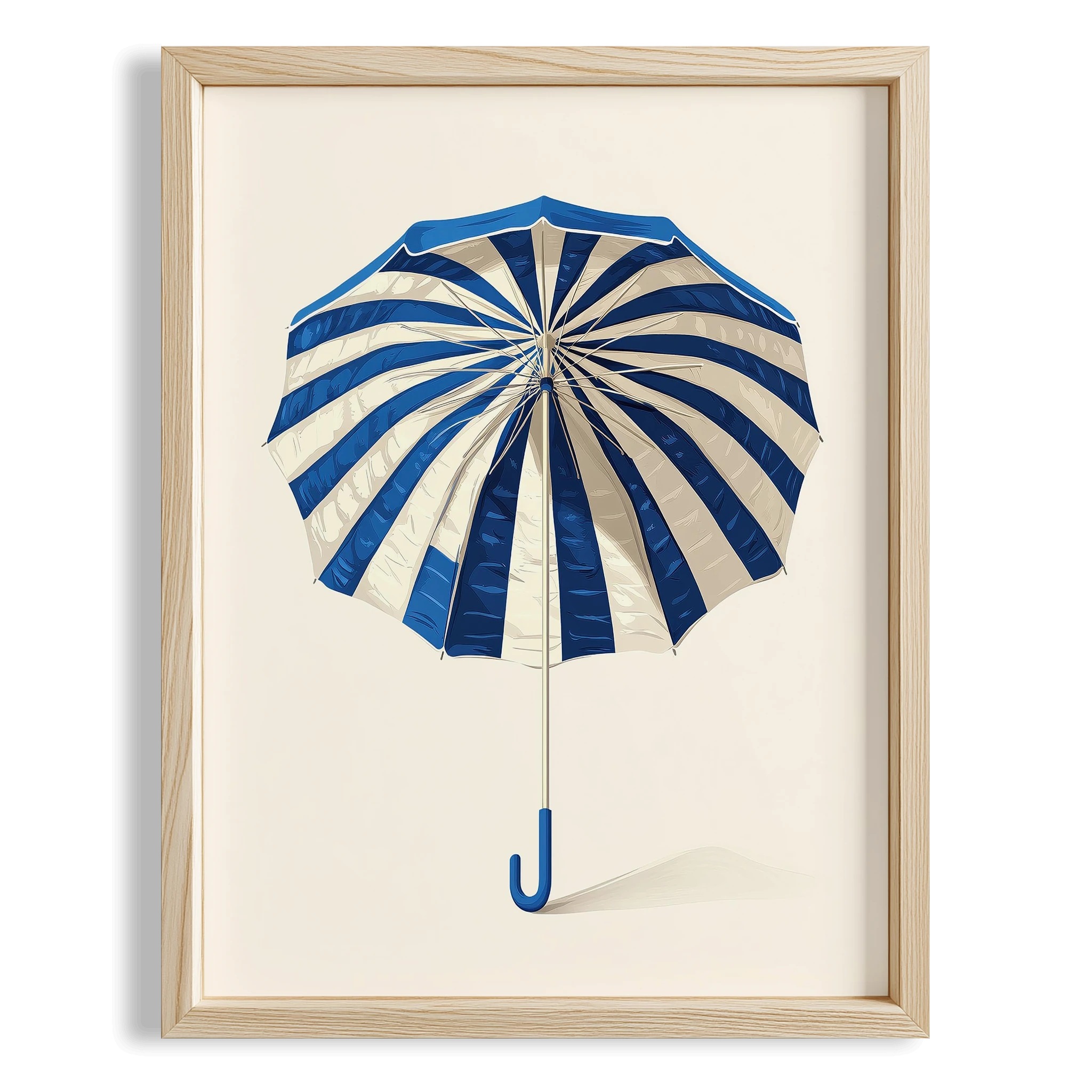 Mavi Çizgili Şemsiye Minimalist Çizim - Duvar Tablosu
