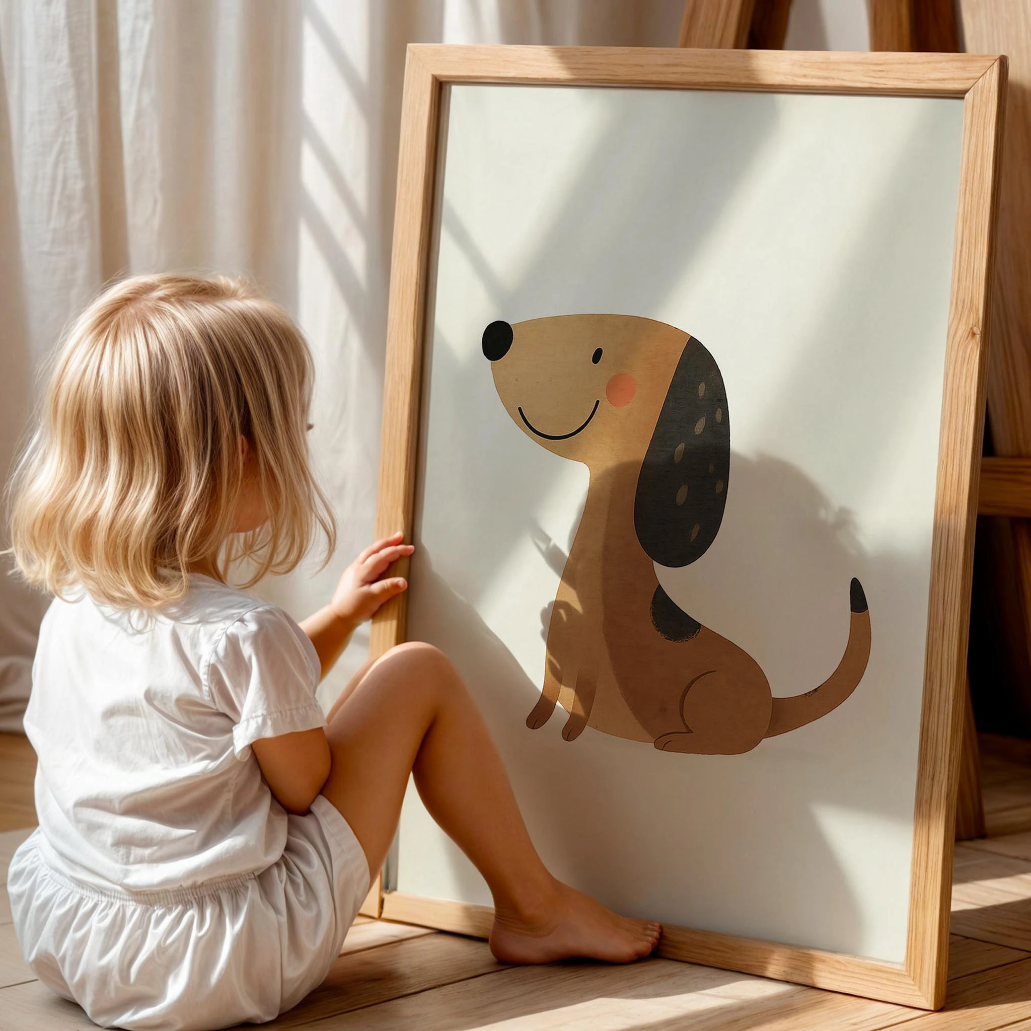 Sevimli Köpek Hayvan Temalı Erkek Çocuk Odası Ahşap Tablo