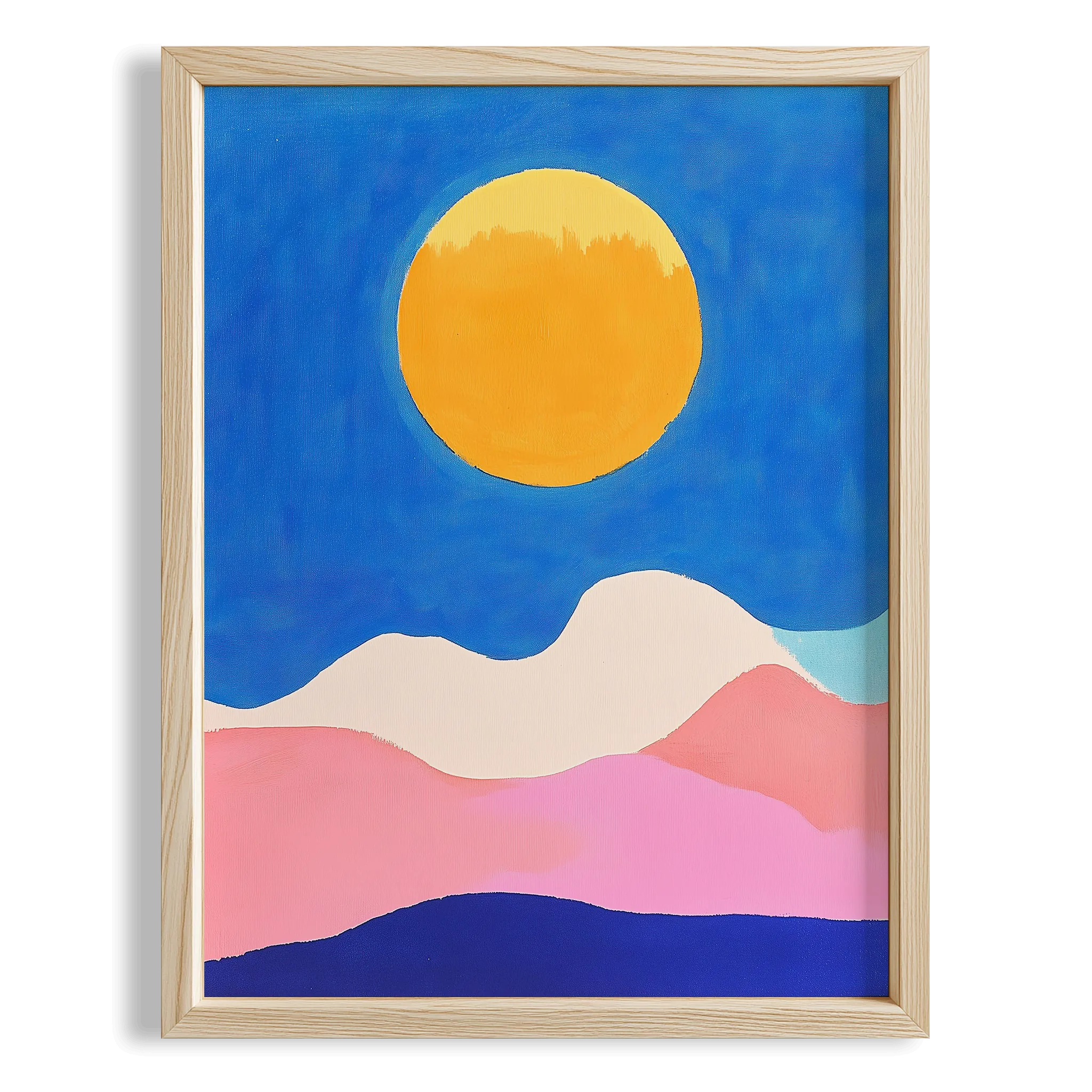 Çöl Güneşi ve Dağ Silueti Minimalist - Duvar Tablosu