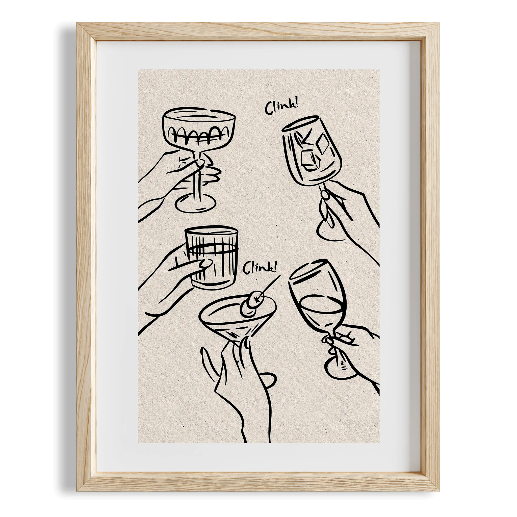 Cheers Tipografi Kokteyller Mutfak Duvar Tablosu