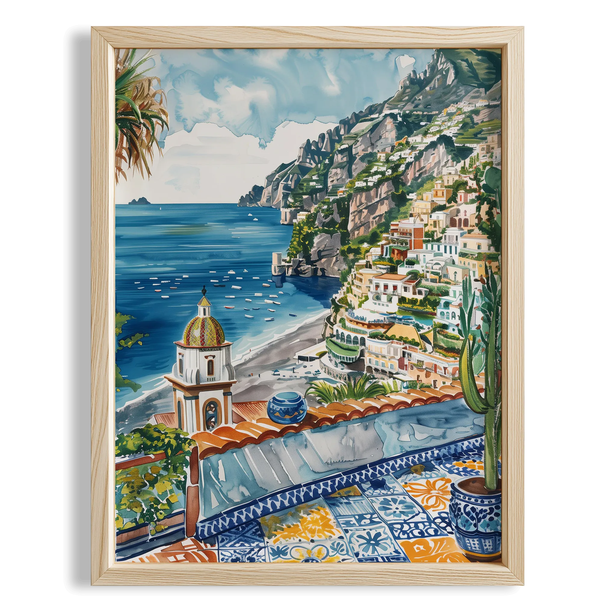 Amalfi Katedrali ve Sahil Akdeniz İtalya Koleksiyonu Mutfak Duvar Tablosu