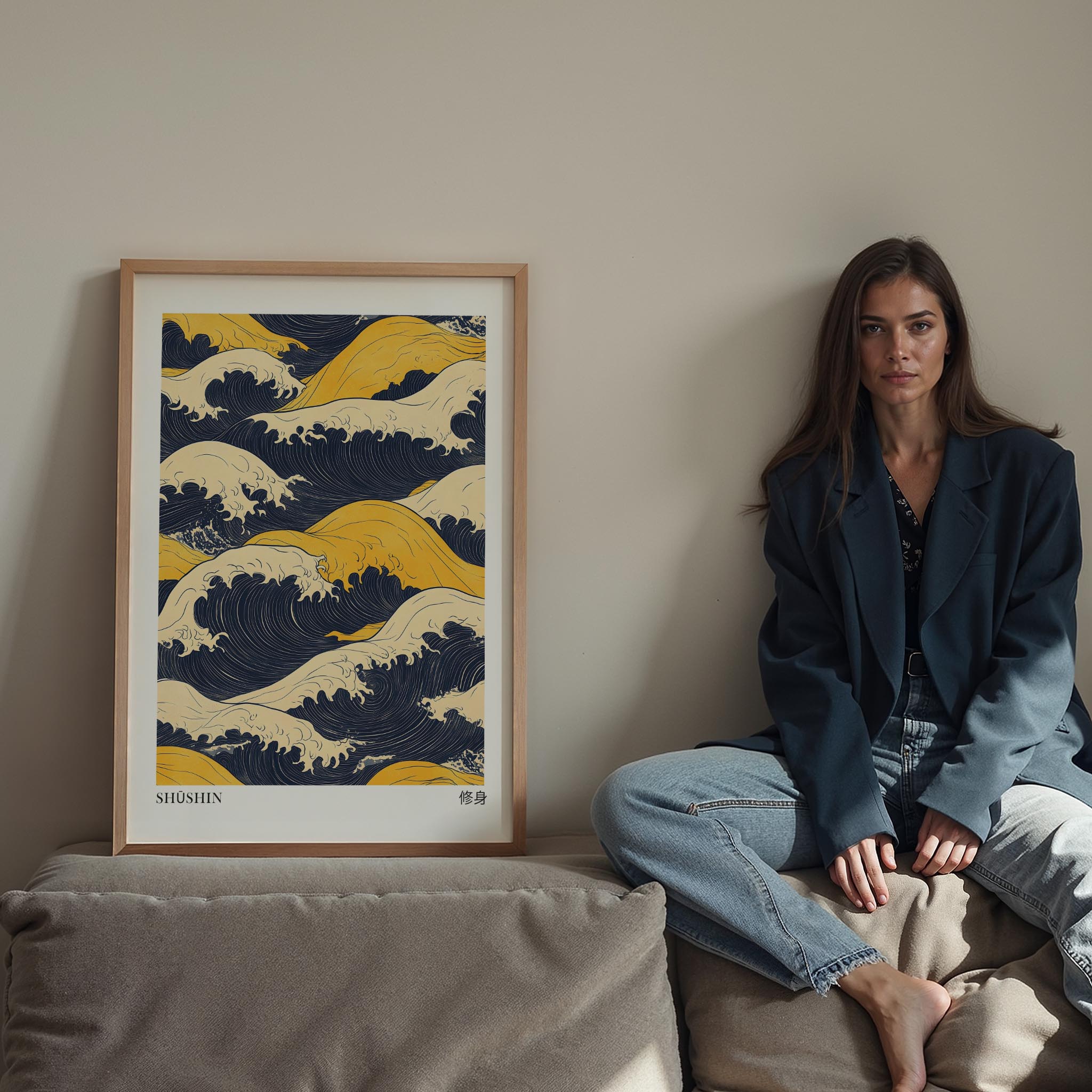 Japandi Sarı Mavi Dalgalar - Erdem