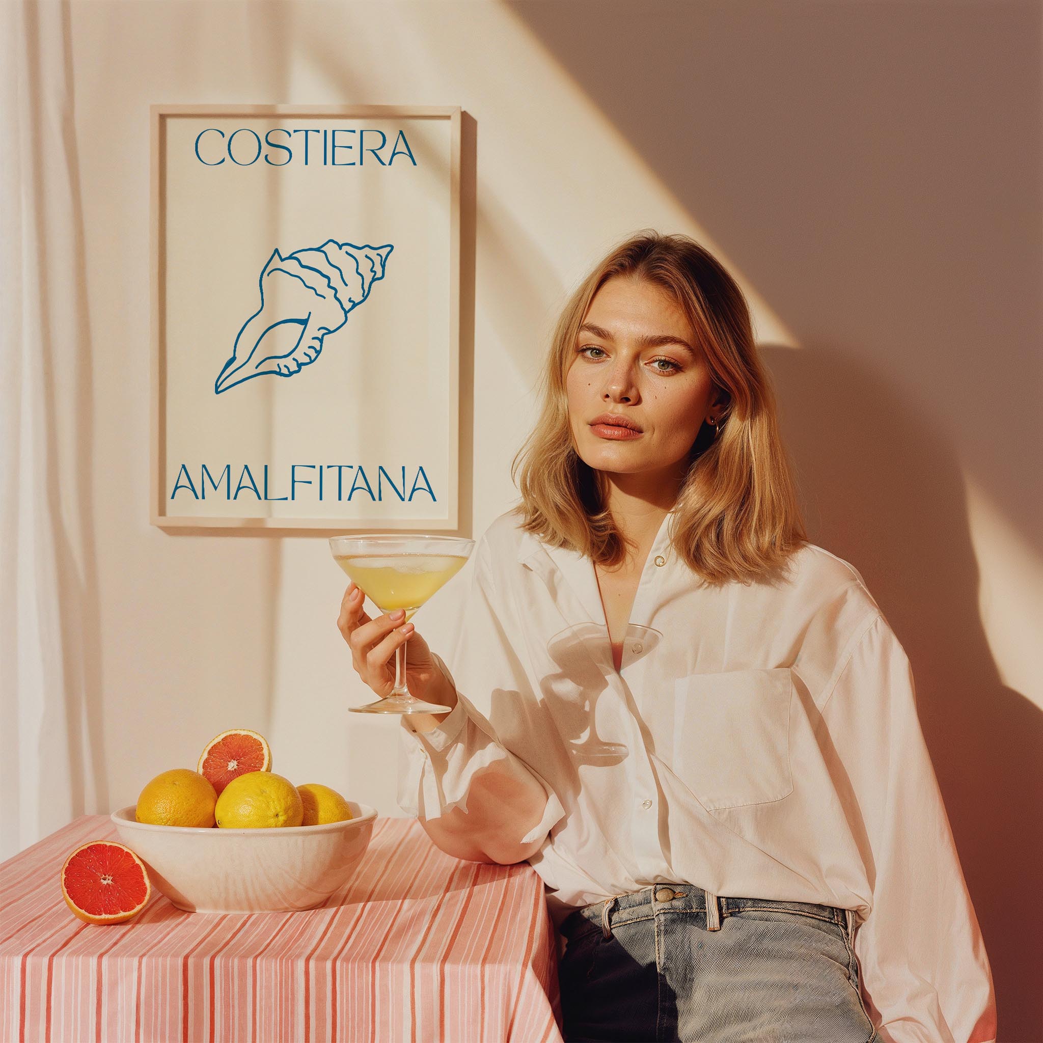 Costiera Amalfitana Deniz Kabuğu İtalyanca Tipografi Mutfak Duvar Tablosu