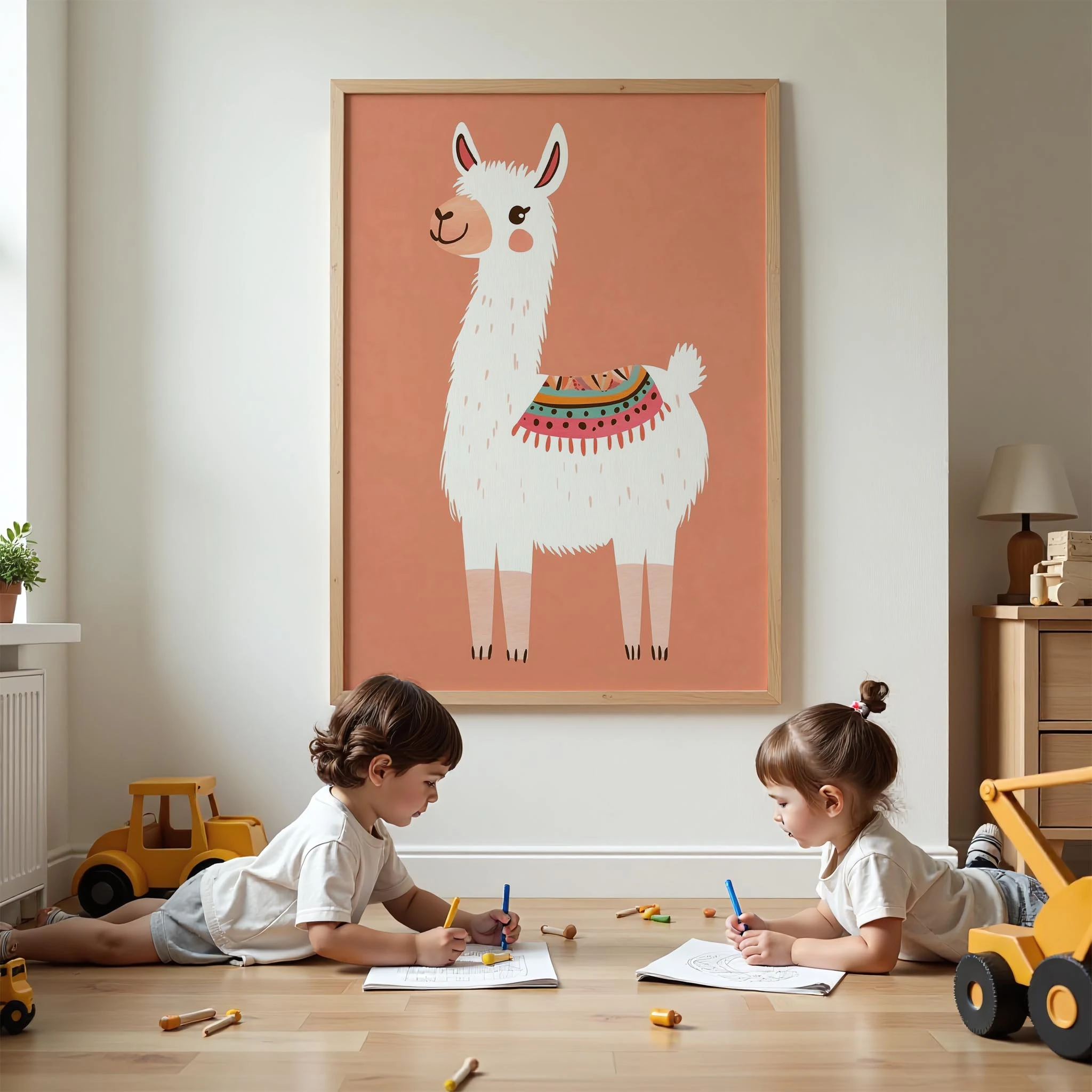 Sevimli Lama - Pastel Somon Fon