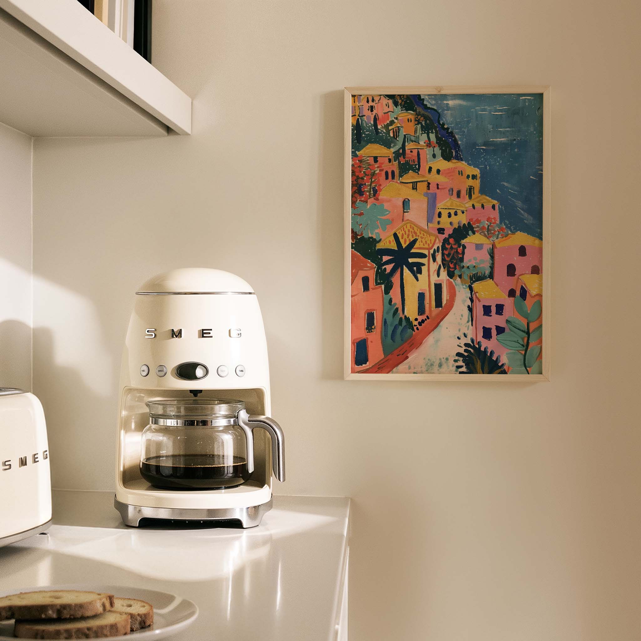 Amalfi Renkli Evler Akdeniz İtalya Koleksiyonu Mutfak Duvar Tablosu