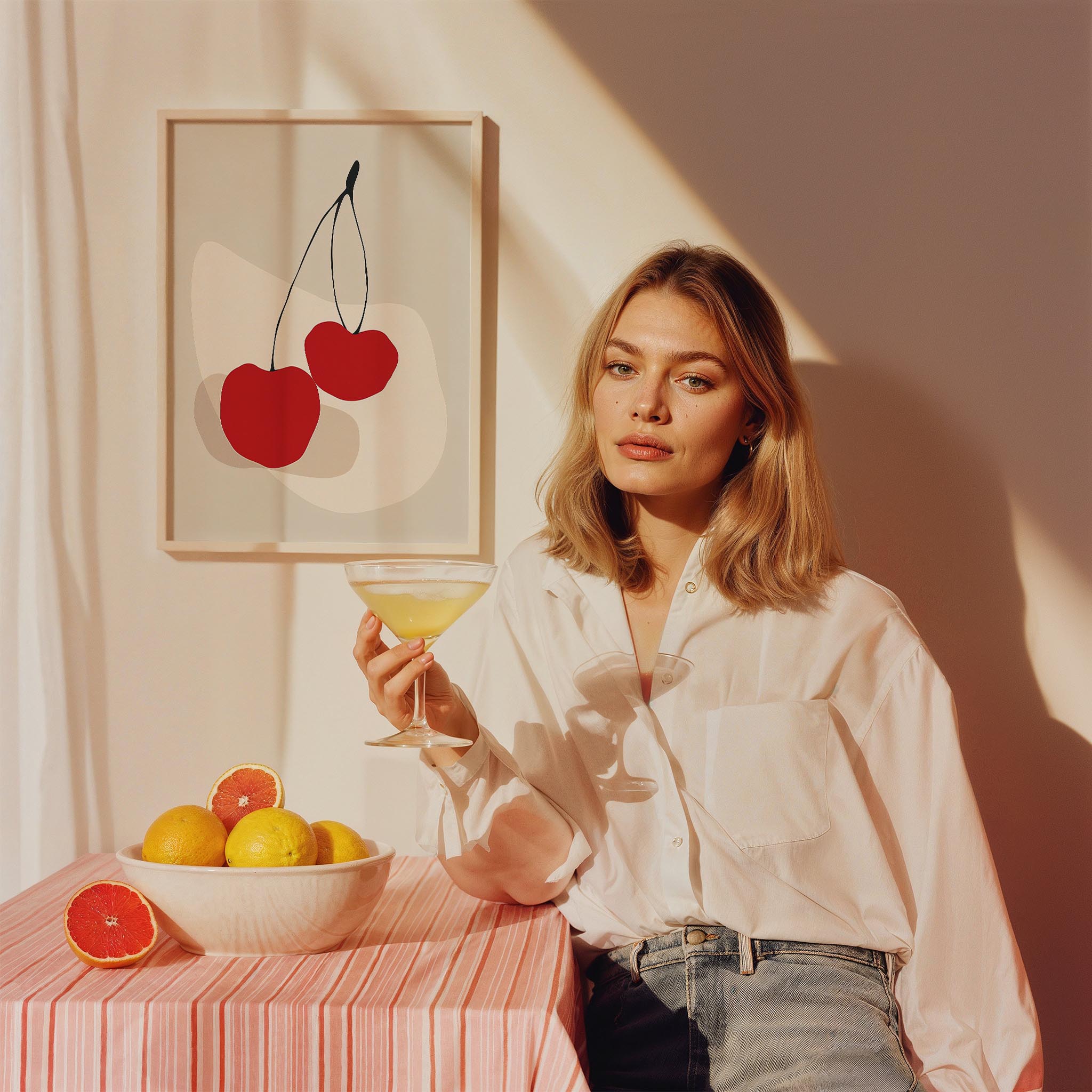 Kiraz Minimalist İllüstrasyon Mutfak Duvar Tablosu