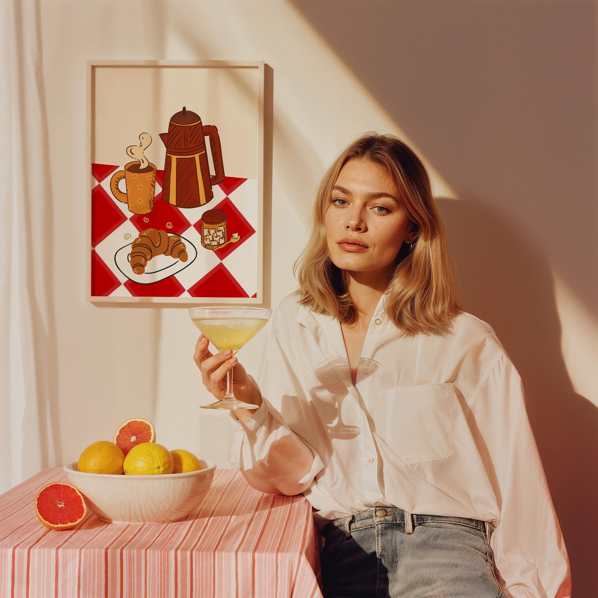 Kahve ve Kruvasan Akdeniz İtalya Koleksiyonu Mutfak Duvar Tablosu