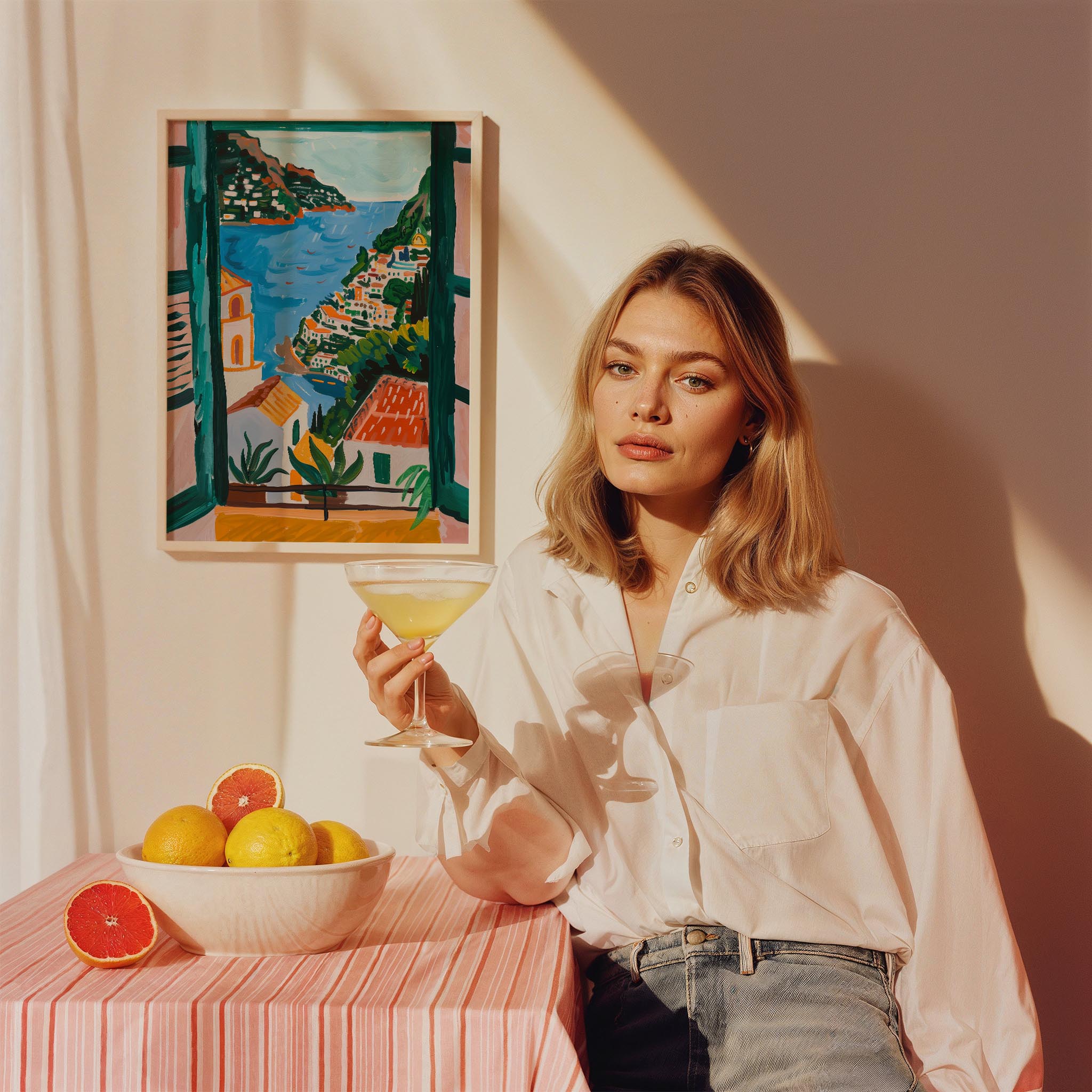 Amalfi Evleri Manzarası Akdeniz İtalya Koleksiyonu Mutfak Duvar Tablosu