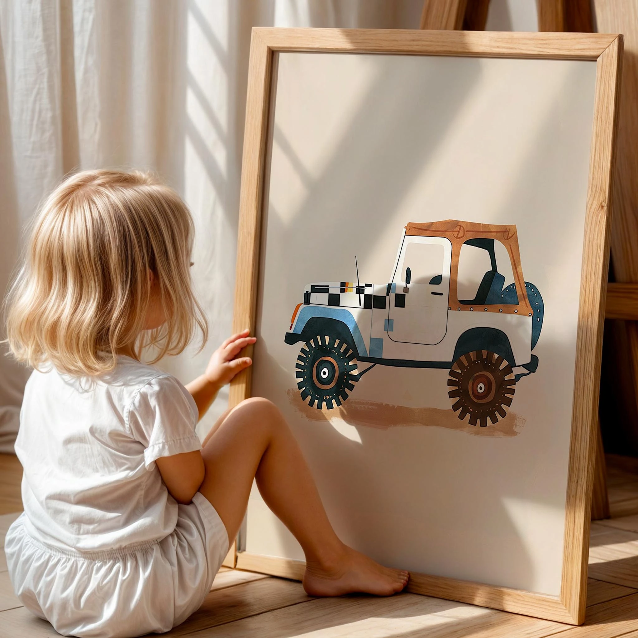 Jeep Araba Temalı Erkek Çocuk Odası Ahşap Tablo I