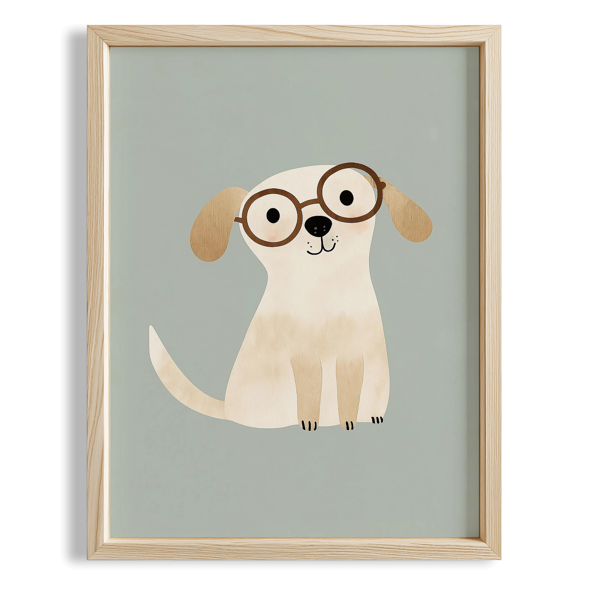 Sevimli Köpek Arkadaşım Su Yeşili Fonlu Erkek Çocuk Odası Ahşap Tablo