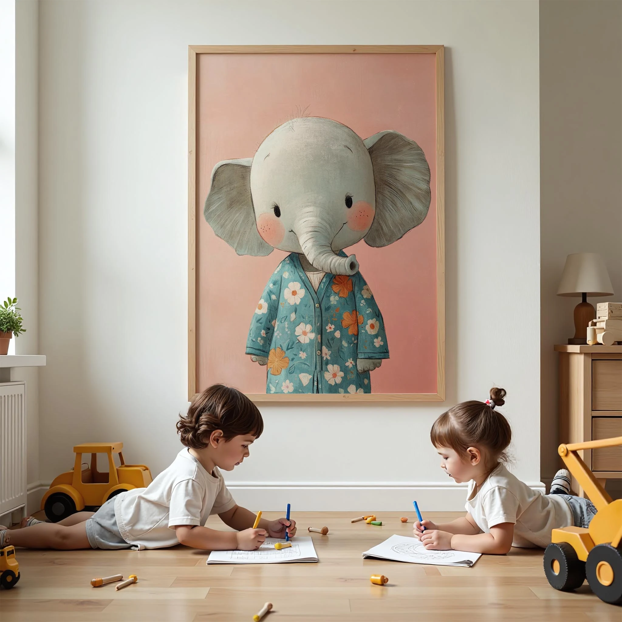 Pijamalı Uykucu Fil - Pembe Fon