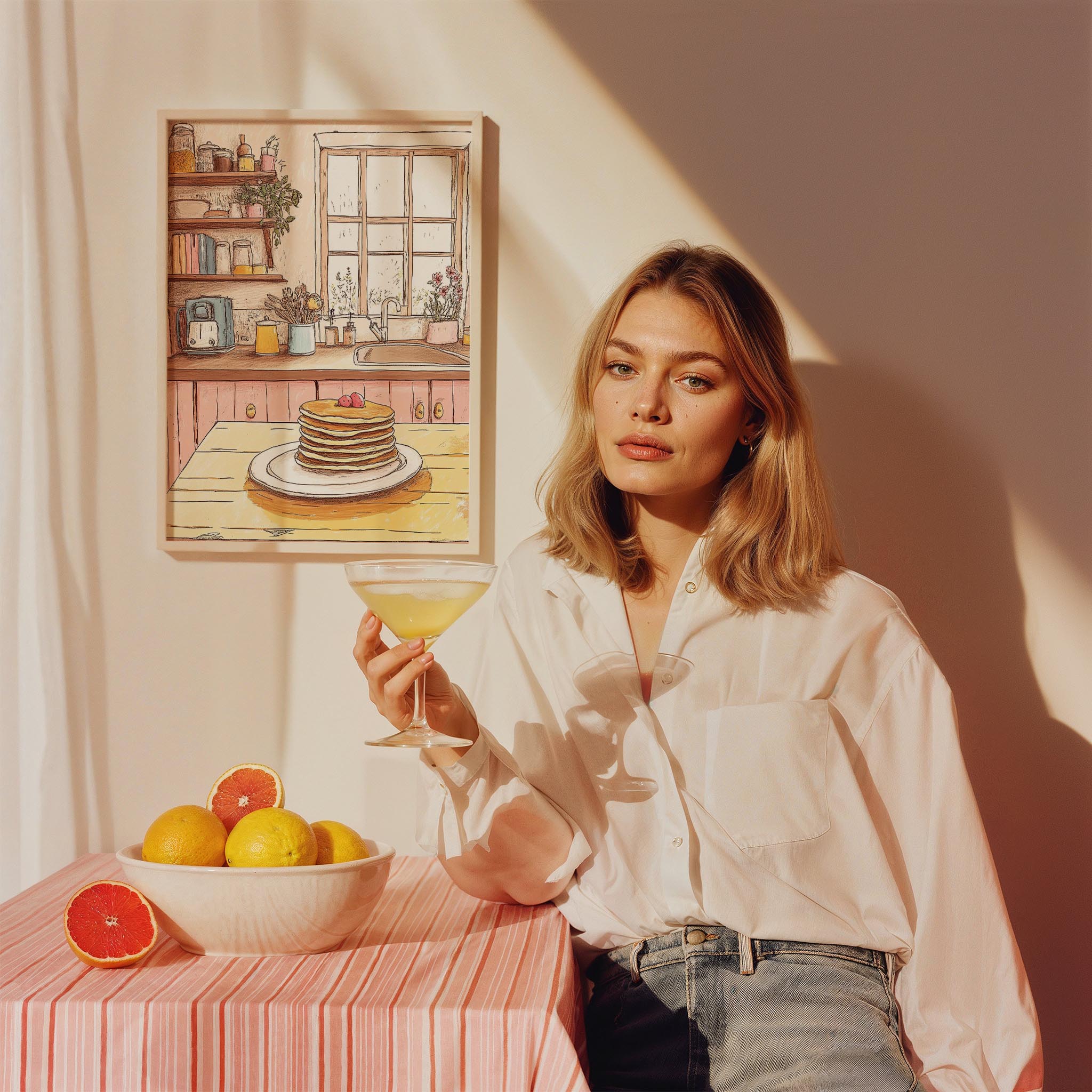 Pankek ve Kahvaltı Sofrası Rustik Mutfak Duvar Tablosu