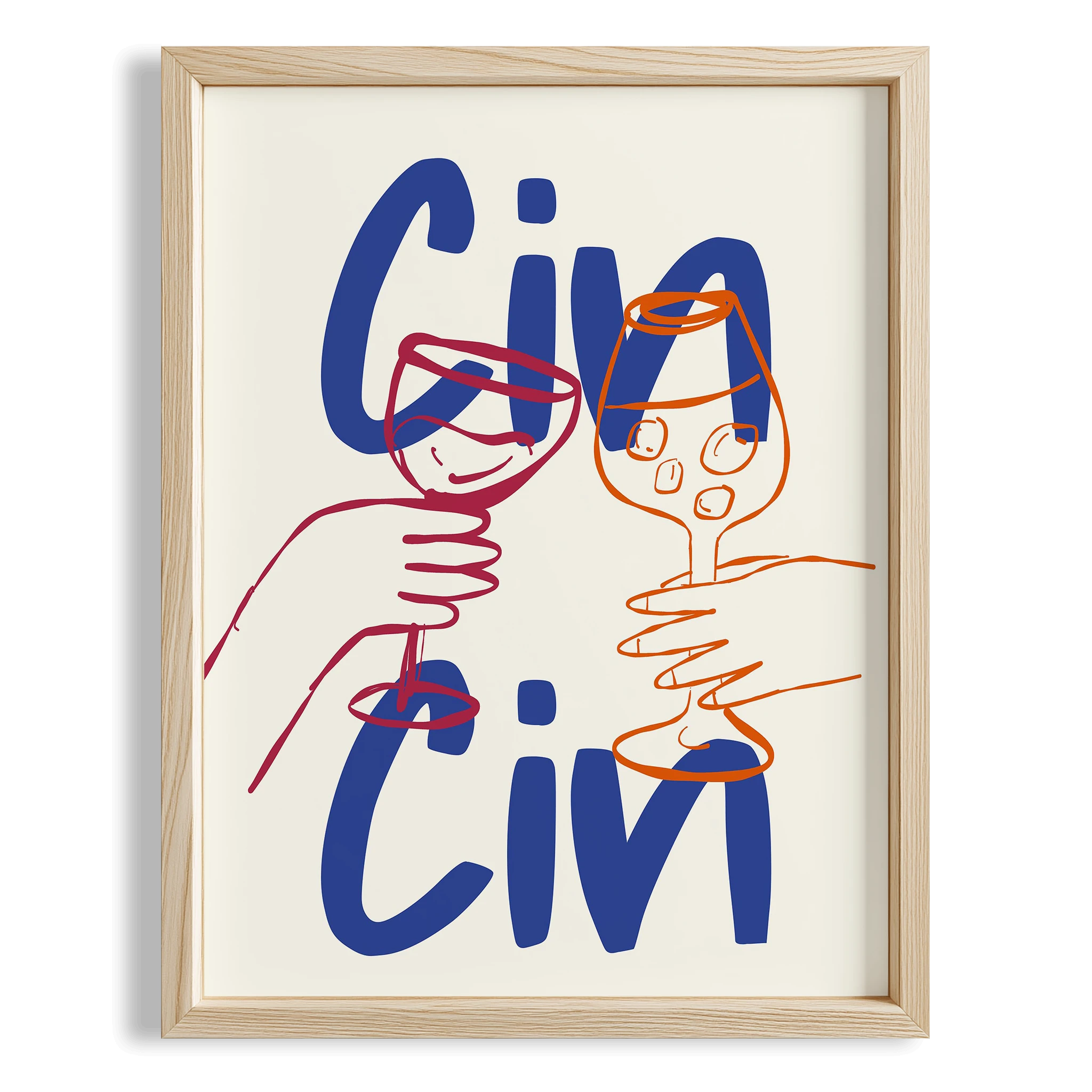 Cin Cin Şerefe Kokteyller Mavi Tipografi Mutfak Duvar Tablosu