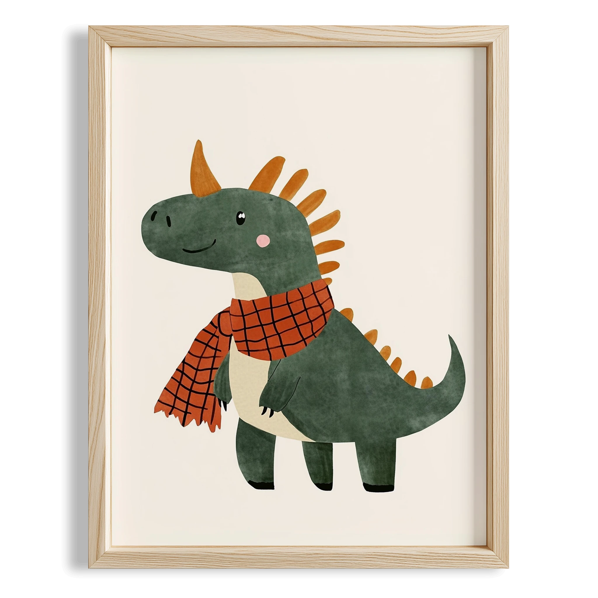 Sevimli Fularlı Dinozor Temalı Minimal Çocuk Odası Ahşap Tablo