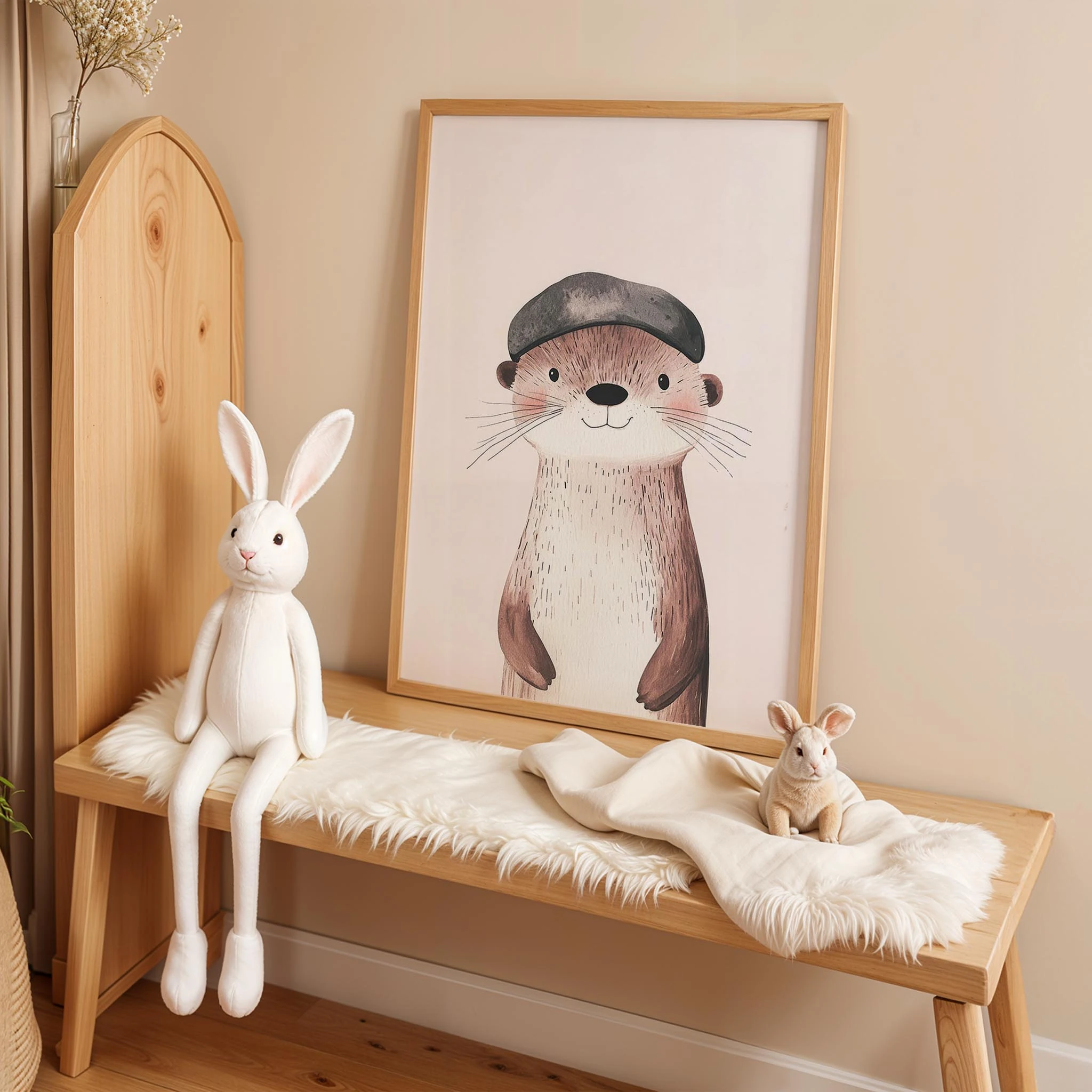 Şapkalı Su Samuru - Beyaz Fon