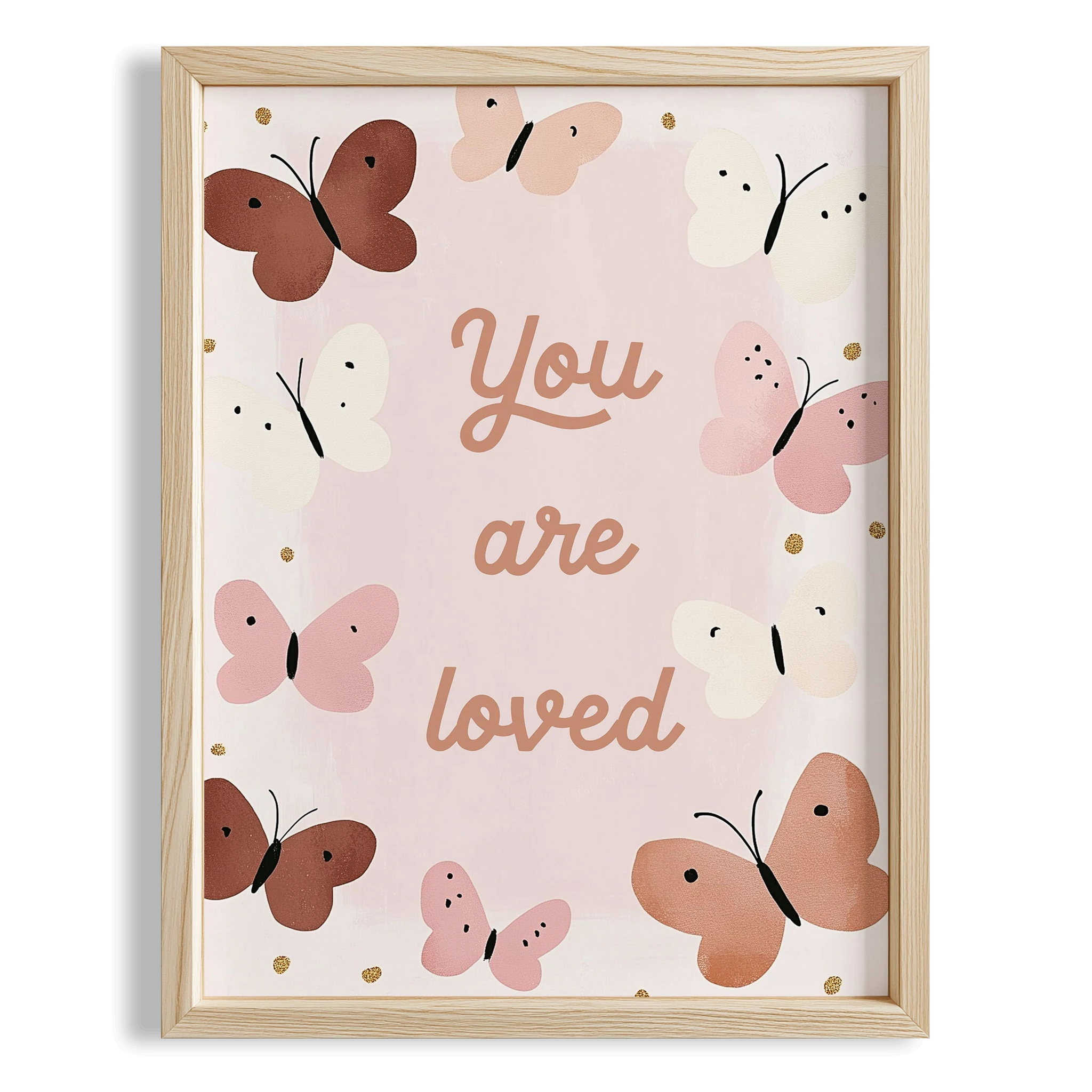 Kelebekli Seviliyorsun Tipografi Kız Çocuk Odası Ahşap Tablo