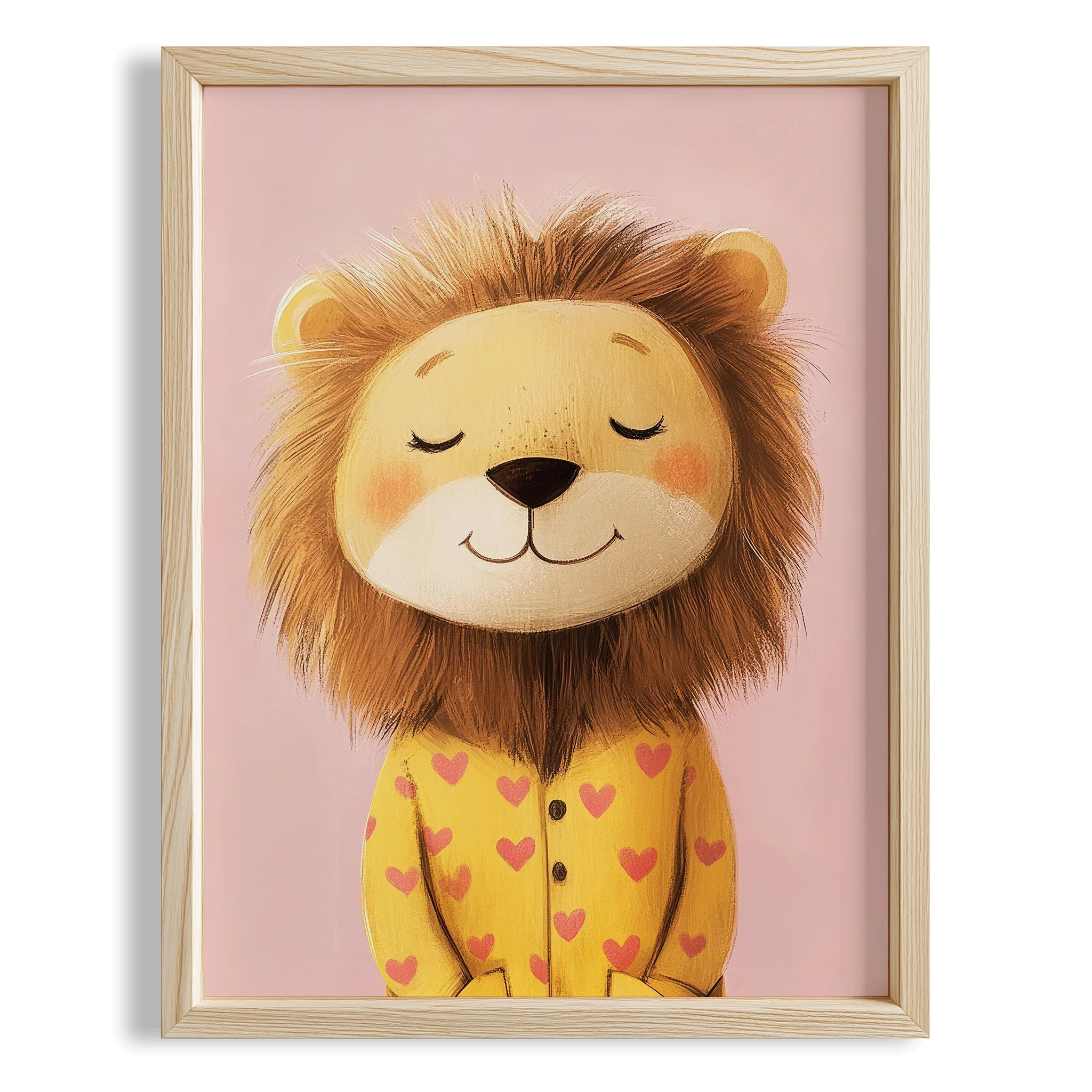 Pijamalı Uykucu Aslan - Pembe Fon