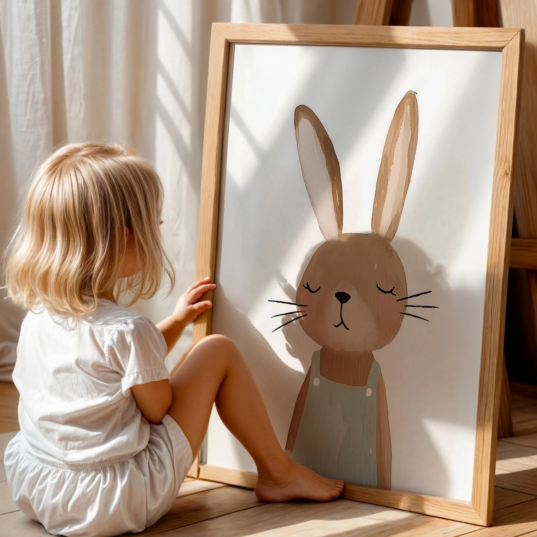 Sevimli Tavşan Bohem Kız Çocuk Odası Ahşap Tablo