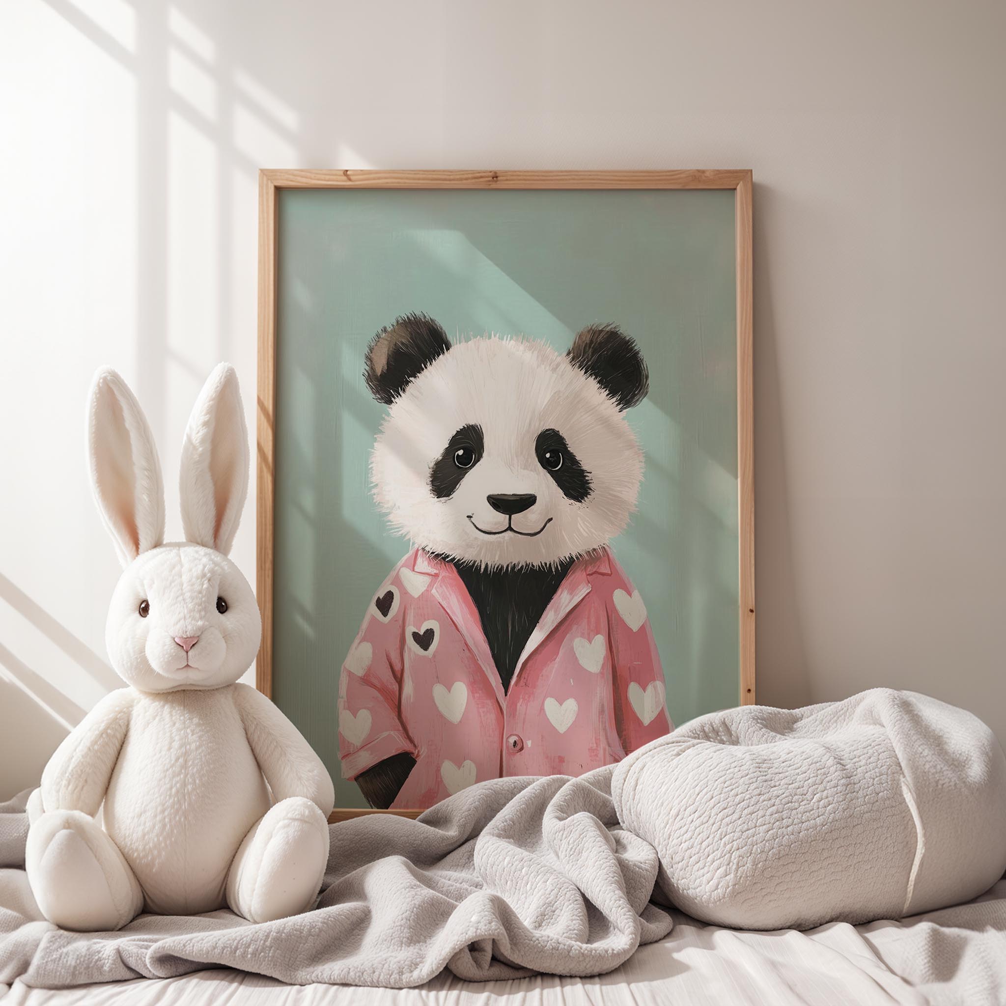 Pijamalı Uykucu Panda - Mavi Fon