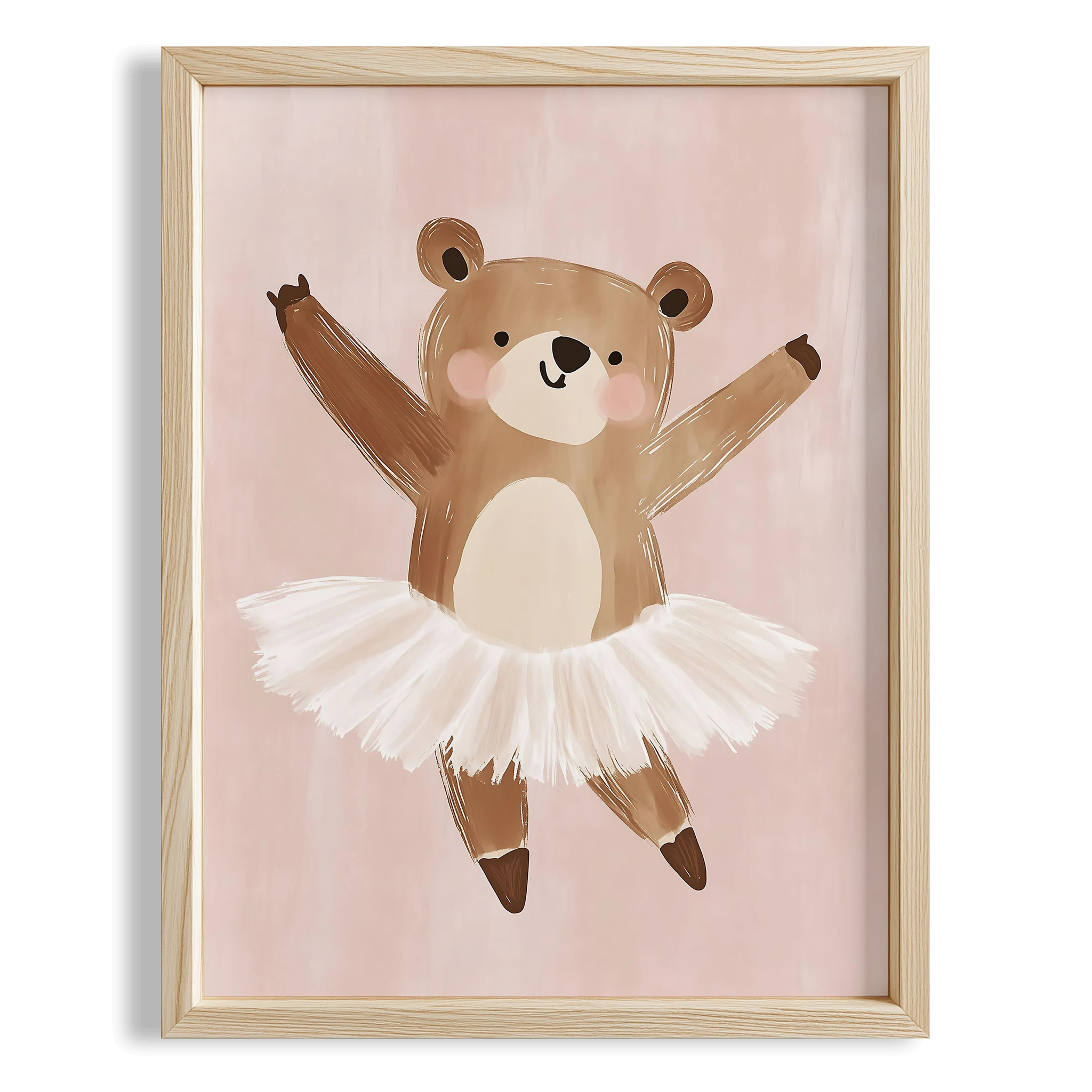 Sevimli Balerin Ayıcık Pembe Fonlu Kız Çocuk Odası Ahşap Tablo I