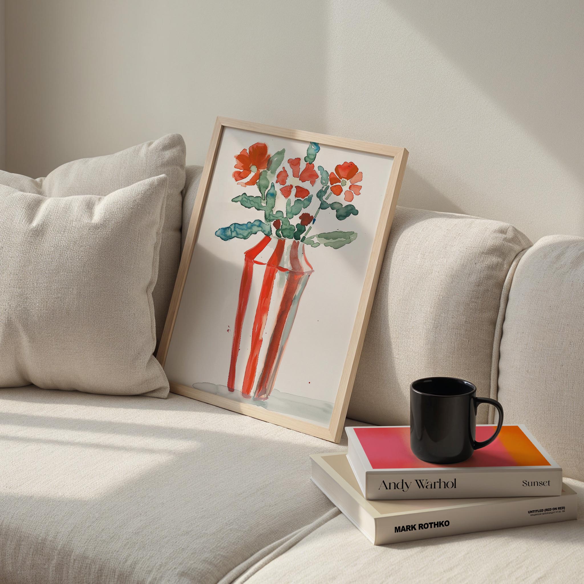 Vazo ve Çiçekler VI - Kırmızı Çizgi Suluboya