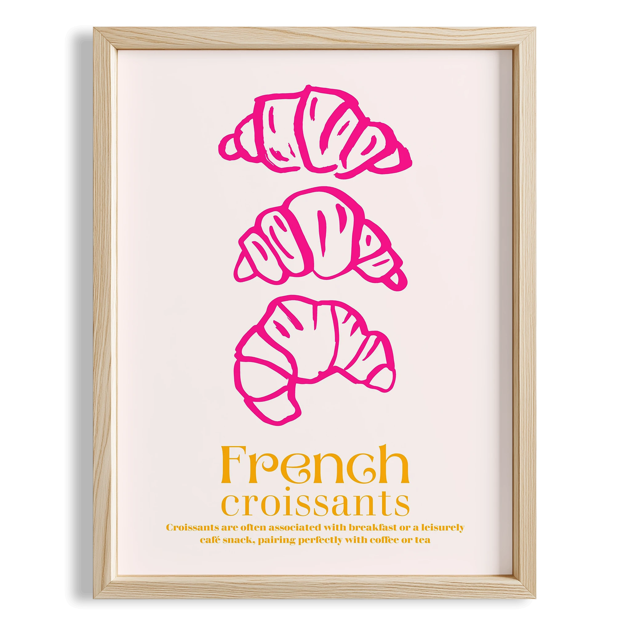 French Croissants Pembe Fransız Kahvaltı Kültürü Mutfak Duvar Tablosu