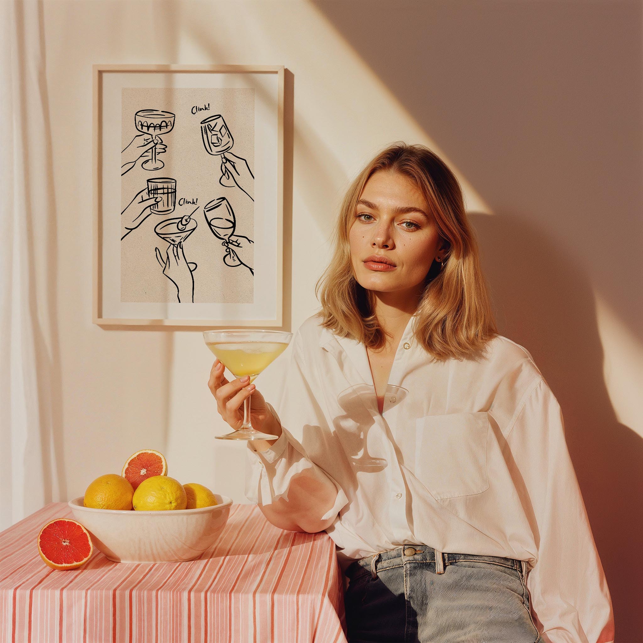 Cheers Tipografi Kokteyller Mutfak Duvar Tablosu