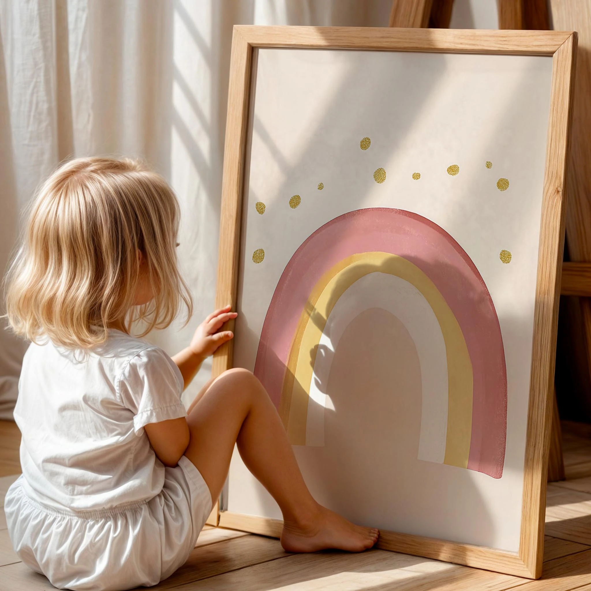 Tatlı Gökkuşağı - Bohem Kız Çocuk Odası Ahşap Tablo