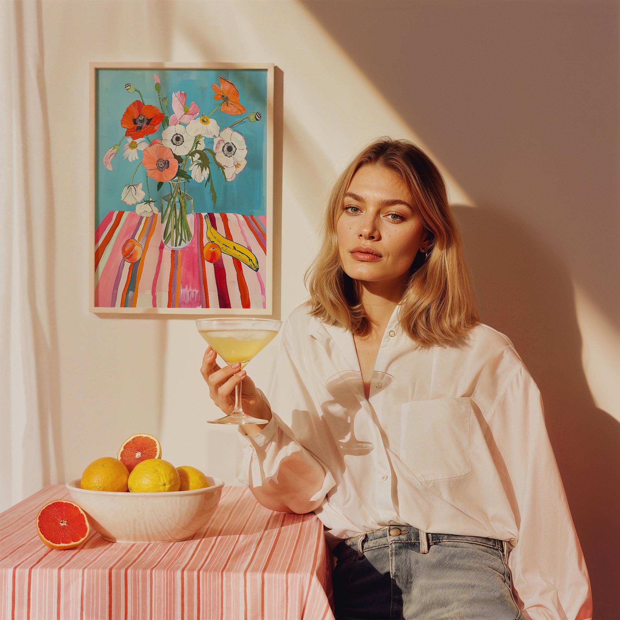 Renkli Çiçek Buketi Pastel Sofra - Duvar Tablosu