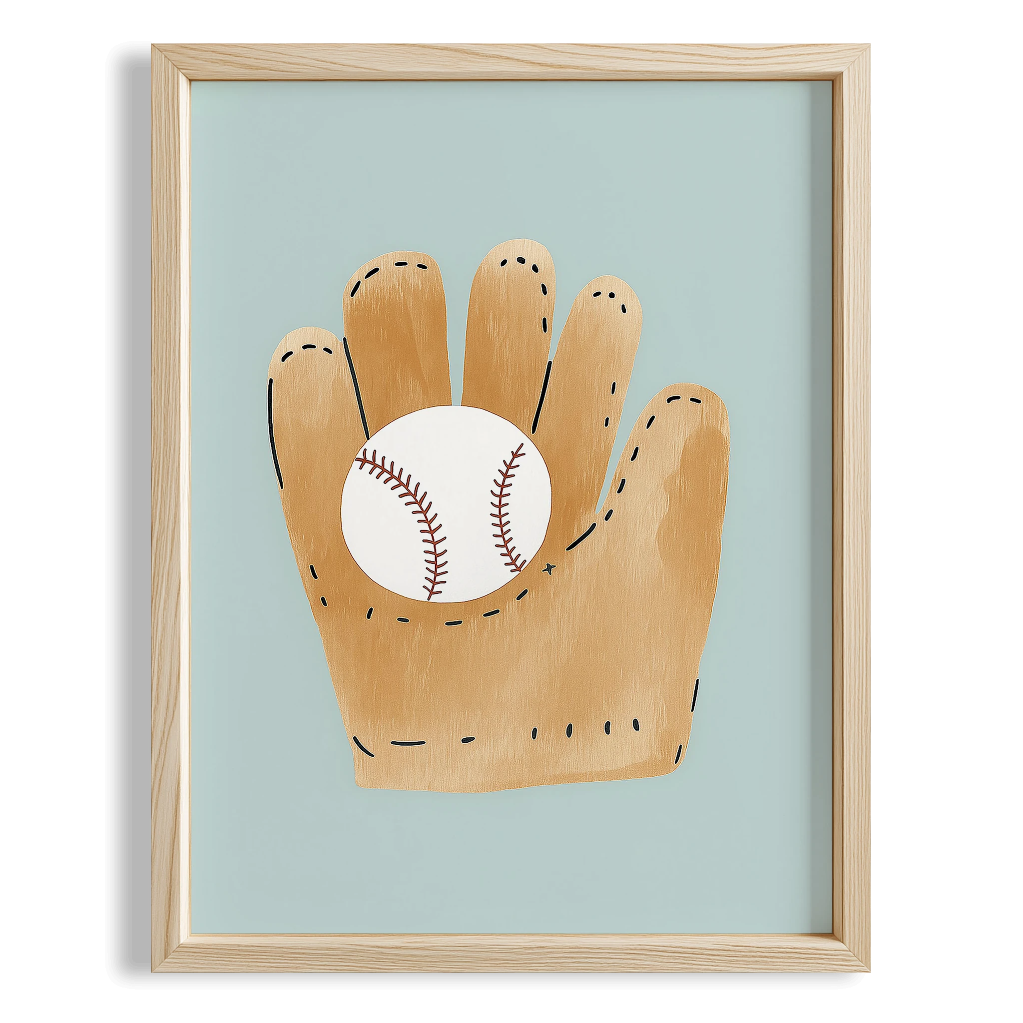 Beyzbol Eldiveni ve Beyzbol Topu Spor Temalı Çocuk Odası Ahşap Tablo