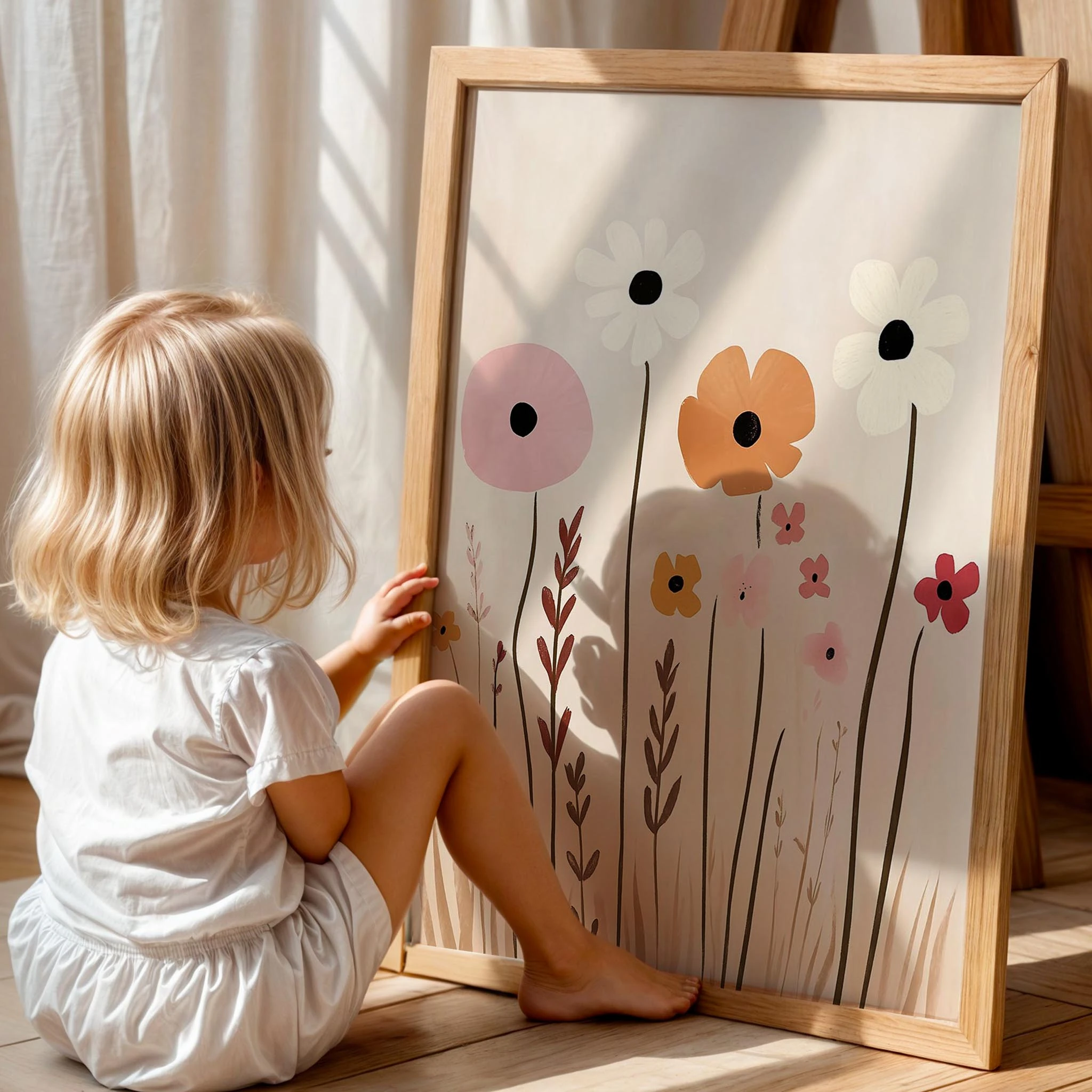 Bohem Papatya Tarlası Kız Çocuk Odası Ahşap Tablo