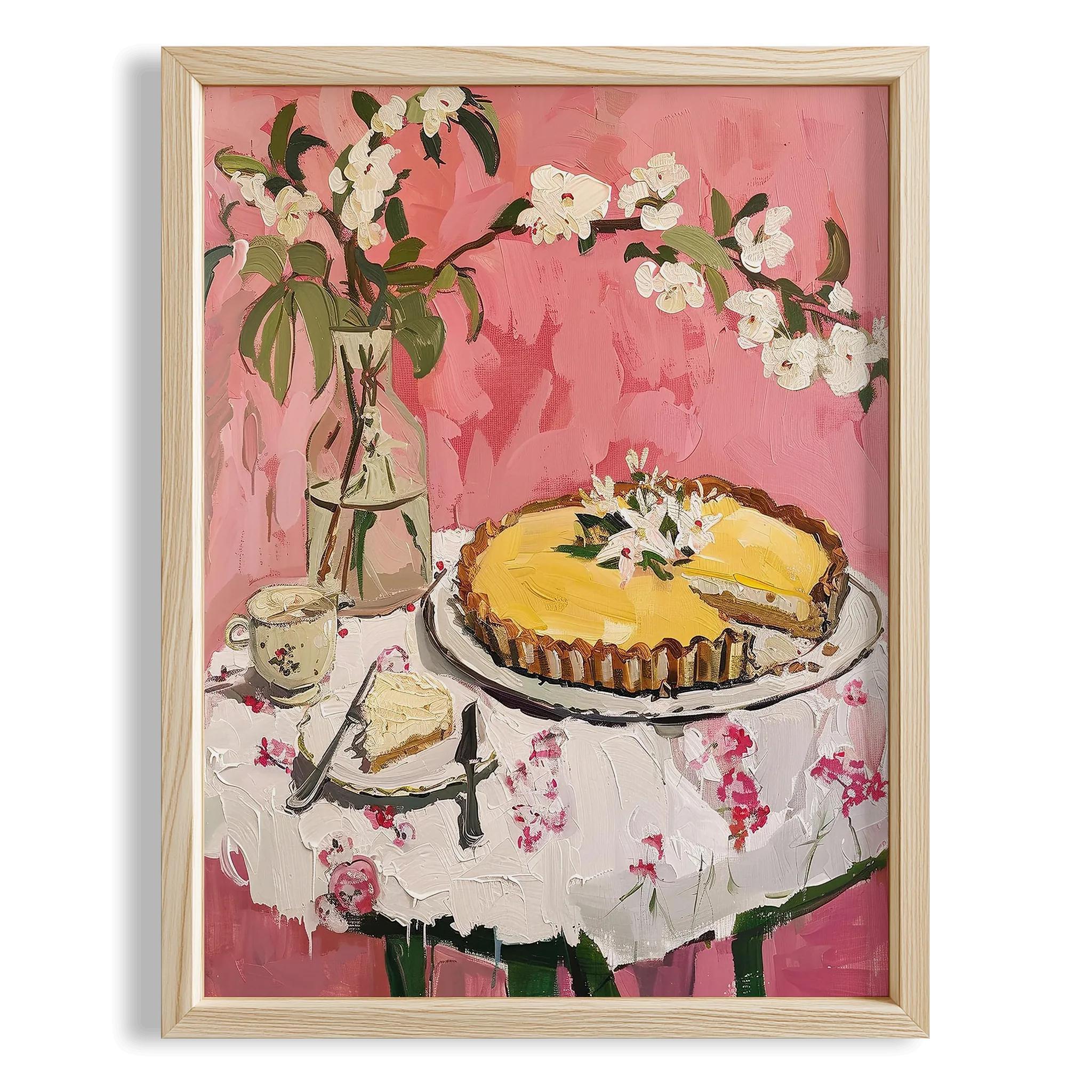 Çiçekler ve Limon Tart Fransız Stil Tatlı Mutfak Duvar Tablosu