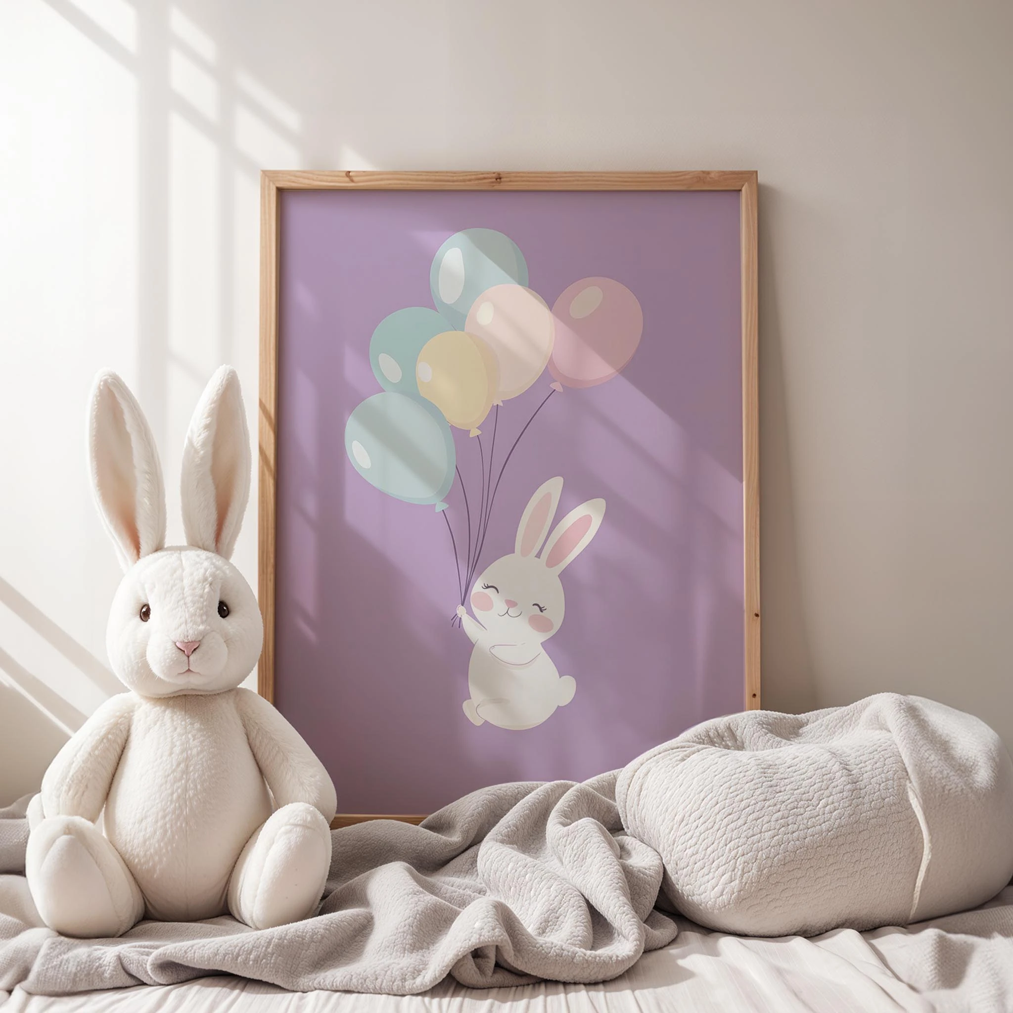 Balonla Uçan Tavşan - Mor Fon