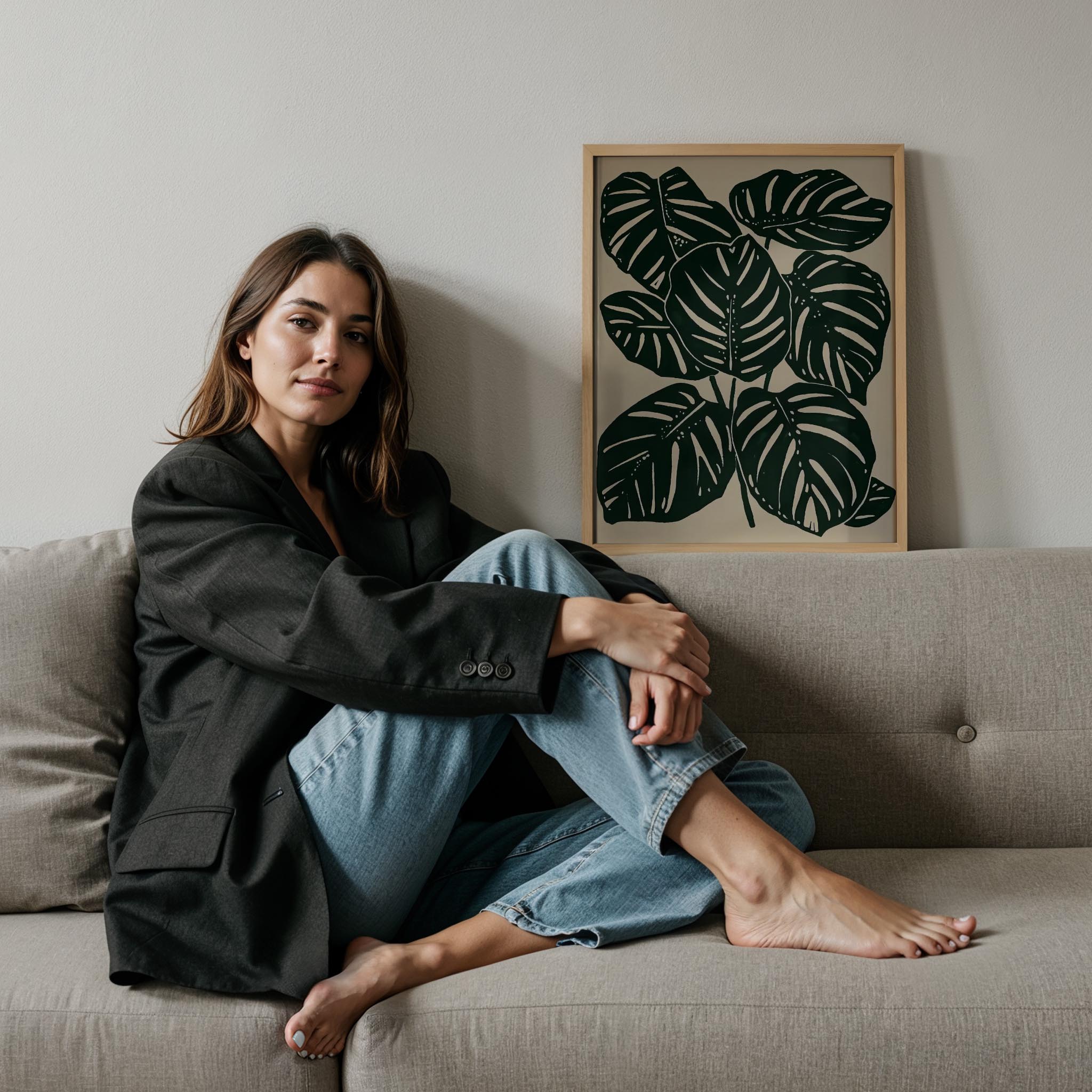 Tropik Yapraklar II - Siyah Bej