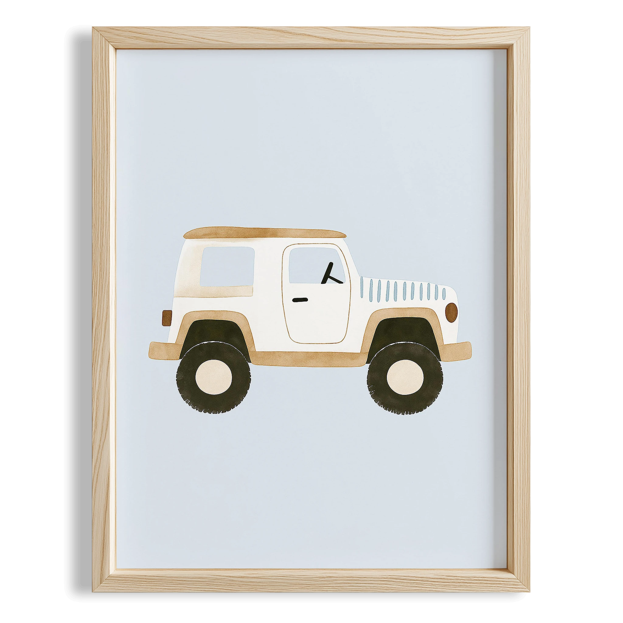 Jeep Araba Temalı Mavi Fonlu Çocuk Odası Ahşap Tablo