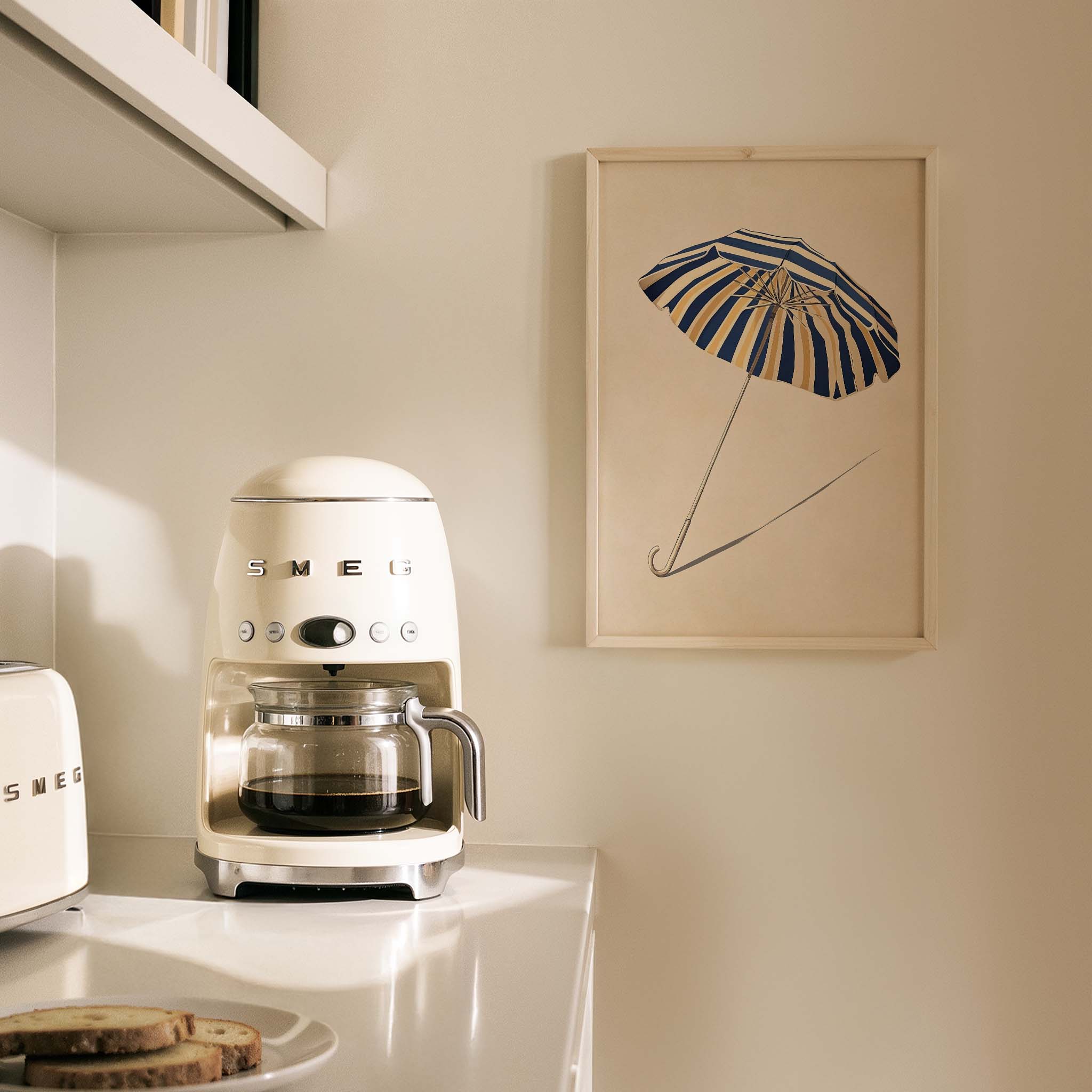 Lacivert Çizgili Şemsiye Minimalist Çizim - Duvar Tablosu