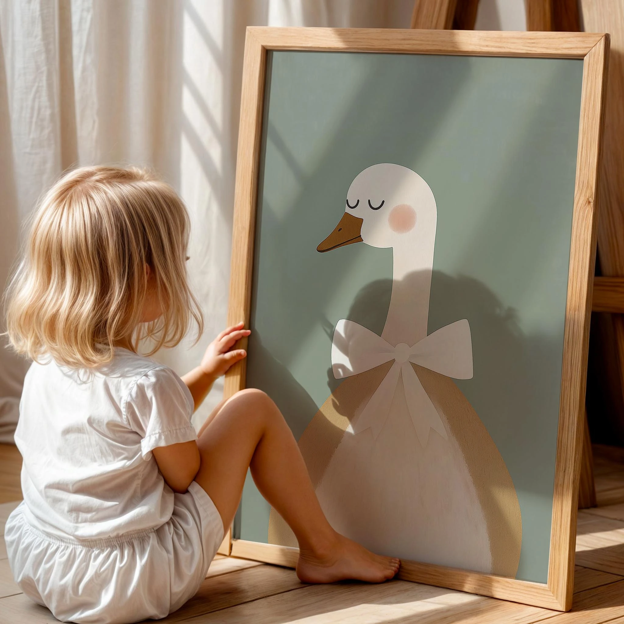 Sevimli Papyonlu Ördek Çocuk Odası Ahşap Tablo