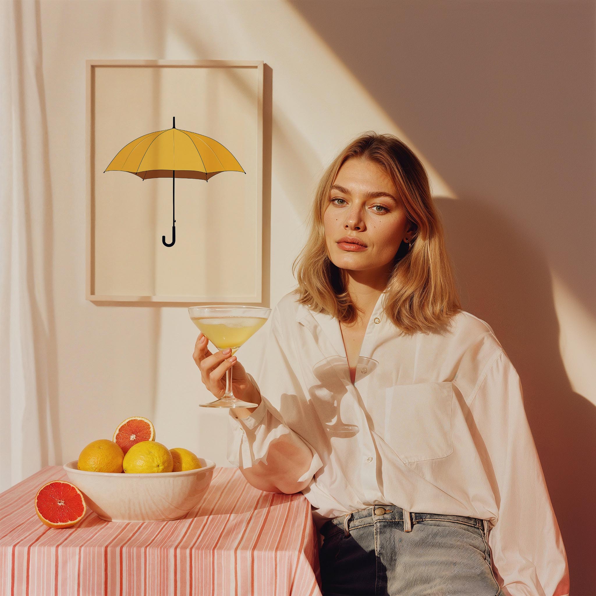 Sarı Şemsiye Minimalist Çizim - Duvar Tablosu