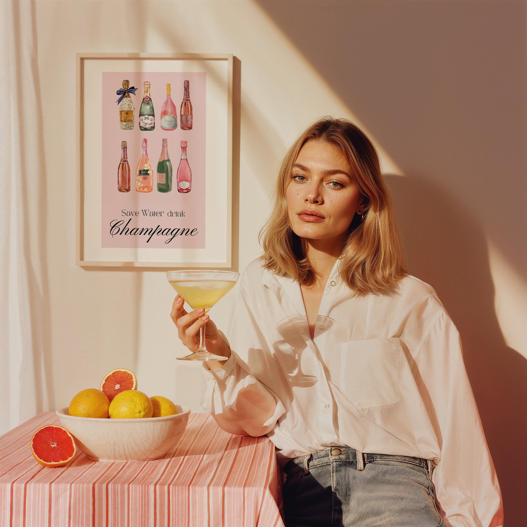 Su Tasarrufu Yap Şampanya İç Kokteyller Mutfak Duvar Tablosu