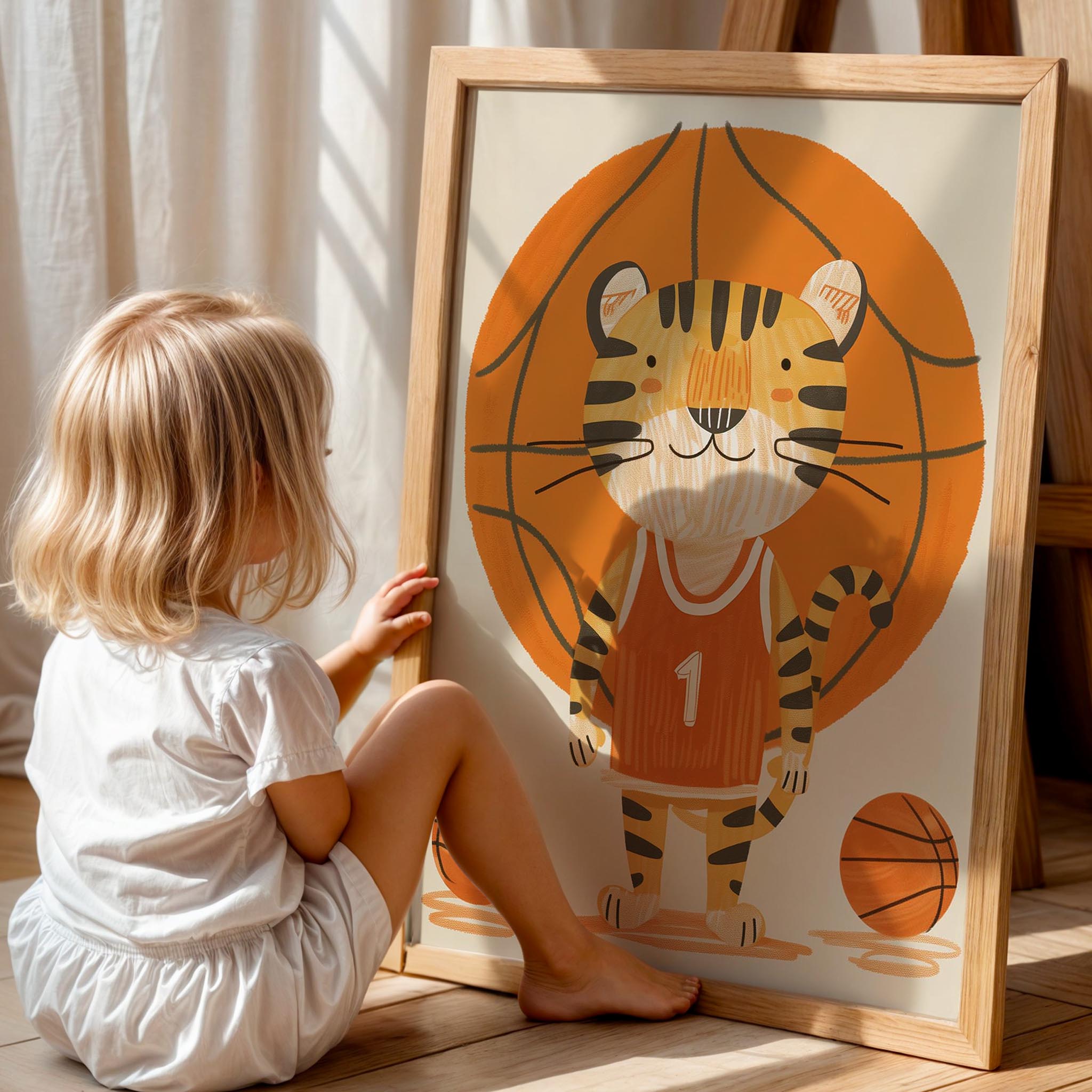 Basketbolcu Kaplan Erkek Çocuk Odası Ahşap Tablo I